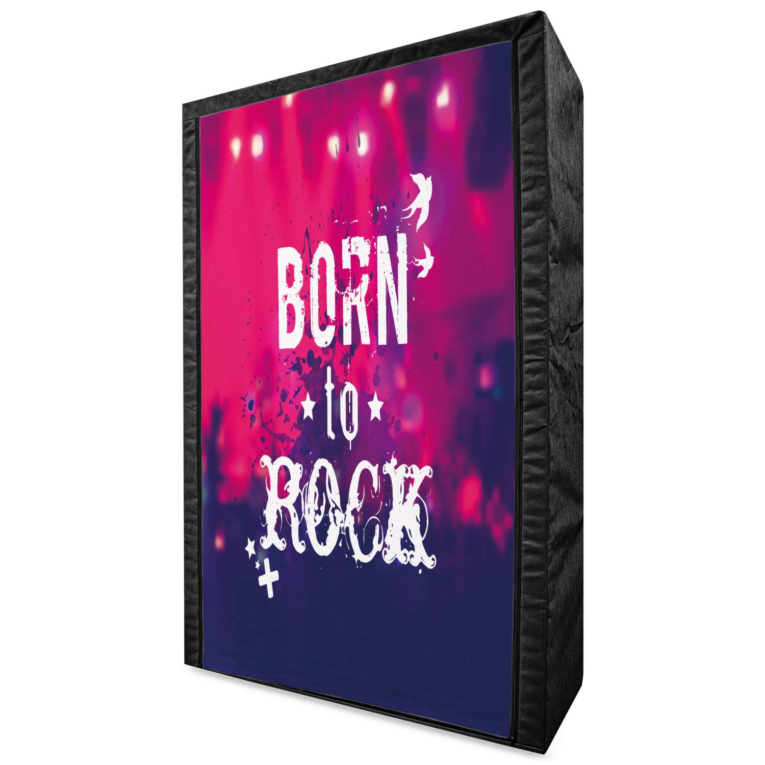 Ambesonne Popstar Party Portable Fabric Wardrobe - Rock Concert Stage Print Clothing Organizer with Shelves, 42.5 Inch - Pink & Purple for Bedroom, Dorm, or Closet Storage
