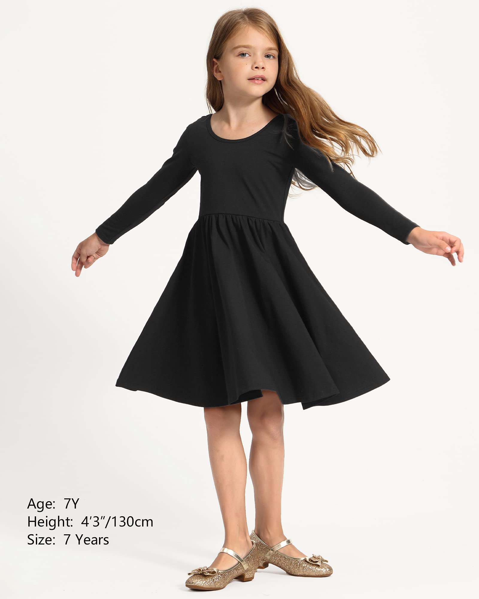 Stelle Girls Long Sleeve Cotton A-Line Dress - White Twirl Skater Dress for Toddlers | School, Casual Wear & Easter Outfits | Perfect for Playdates, Parties and Special Occasions