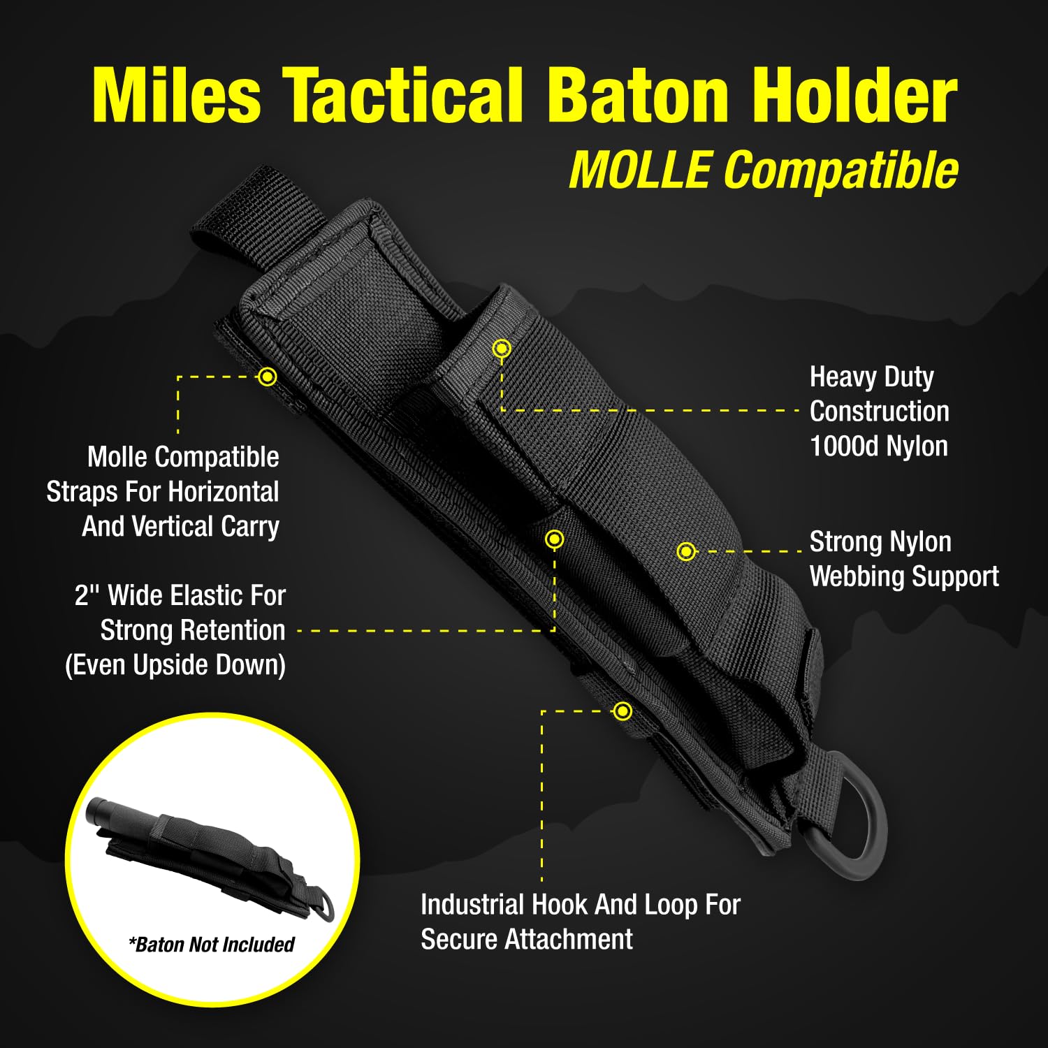 Tactical MOLLE Baton Holder Pouch - Compatible with Expandable Batons & Flashlights - Perfect for Police Duty, Security Work, and Outdoor Adventures