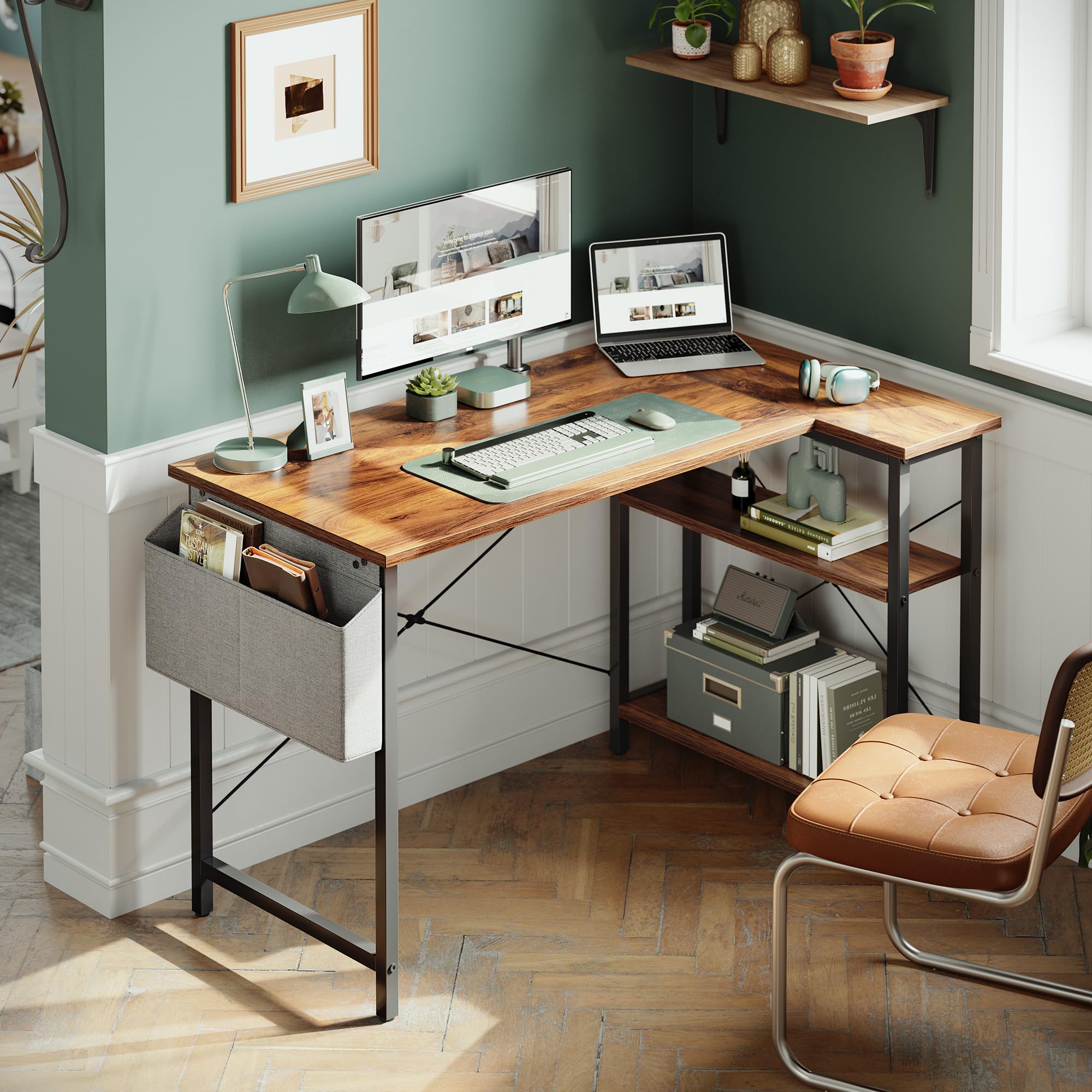 CubiCubi 40 Inch L-Shaped Computer Desk with Reversible Storage Shelves, Rustic Brown Corner Desk for Home Office, Study & Writing | Perfect for Small Spaces & Gaming Setups