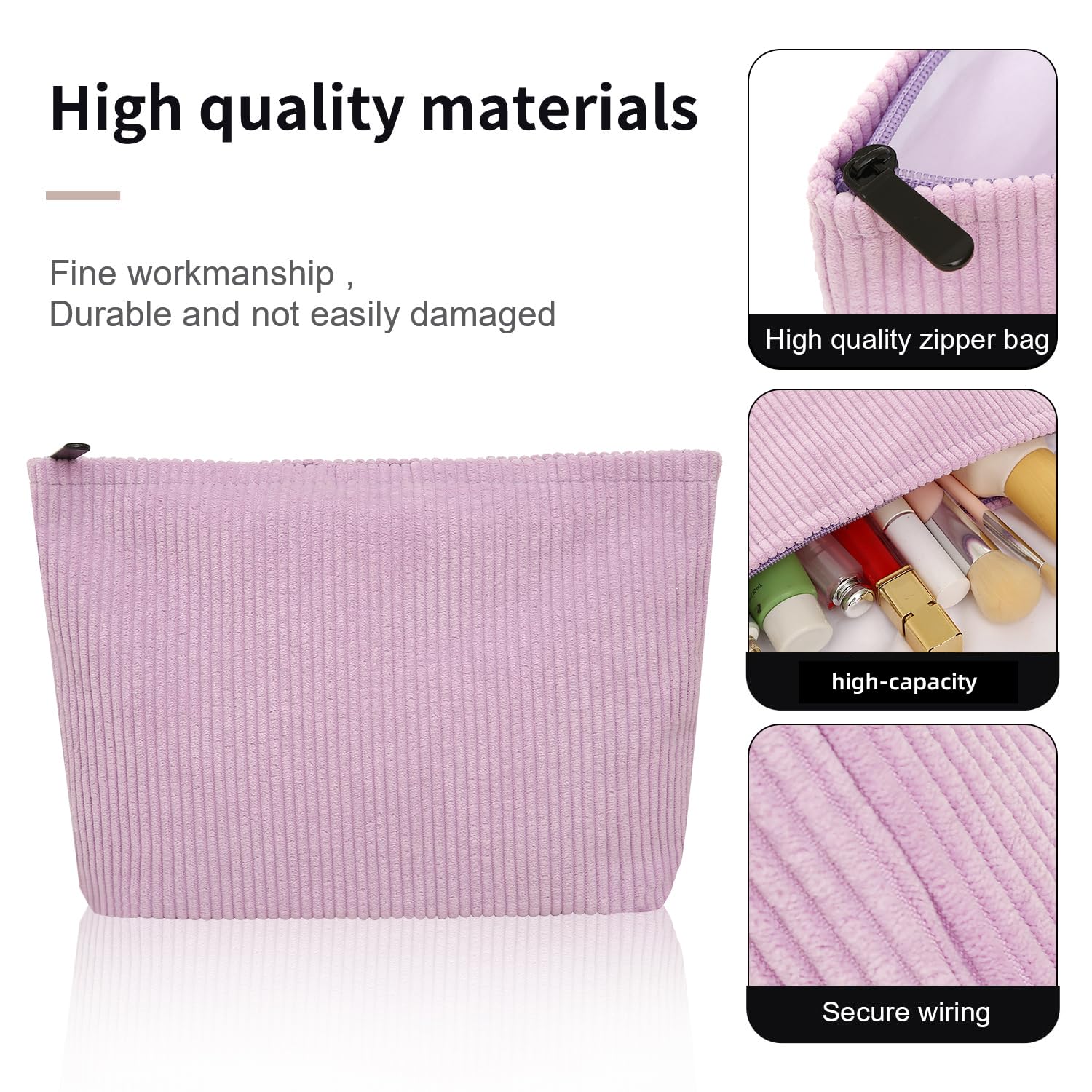 Preppy Cute Corduroy Cosmetic & Makeup Bag for Women - Travel Toiletry Essentials (Purple) | Perfect for Gym, Vacation & Daily Organizer