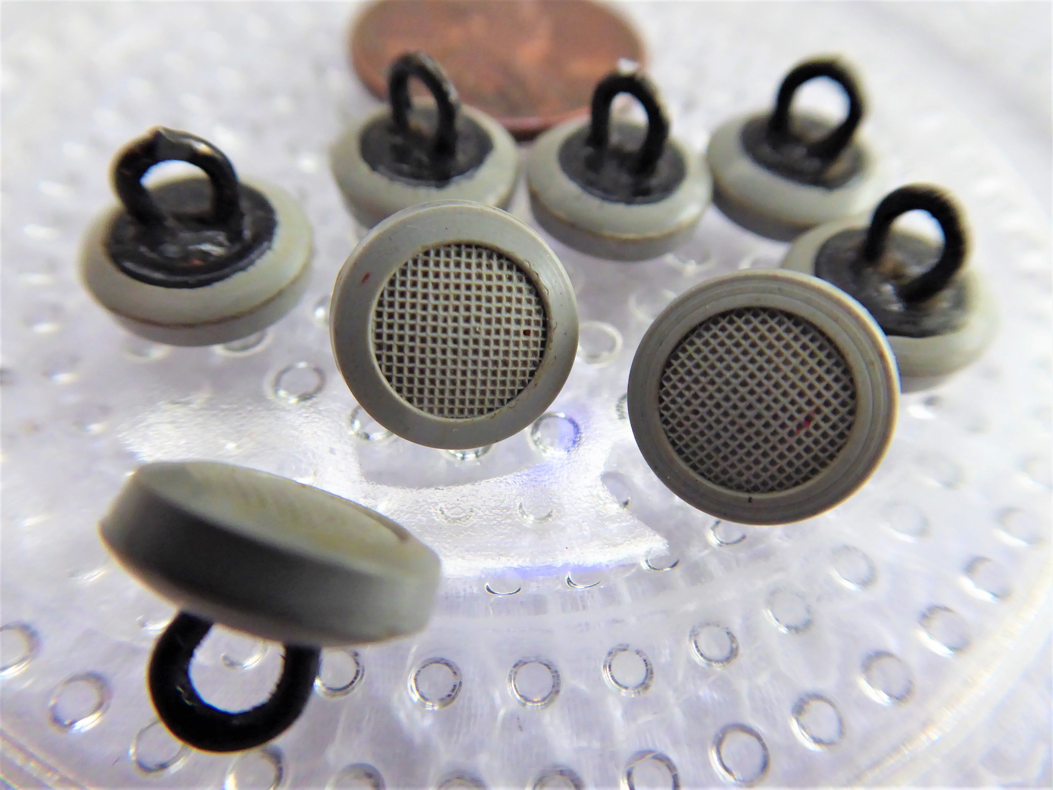 Vintage Textured Gray Shoe Buttons 8-Piece Set - Taupe Grey Glove Buttons with Edwardian Pin Shank - 1900s Style for Historical Costumes & DIY Fashion Projects