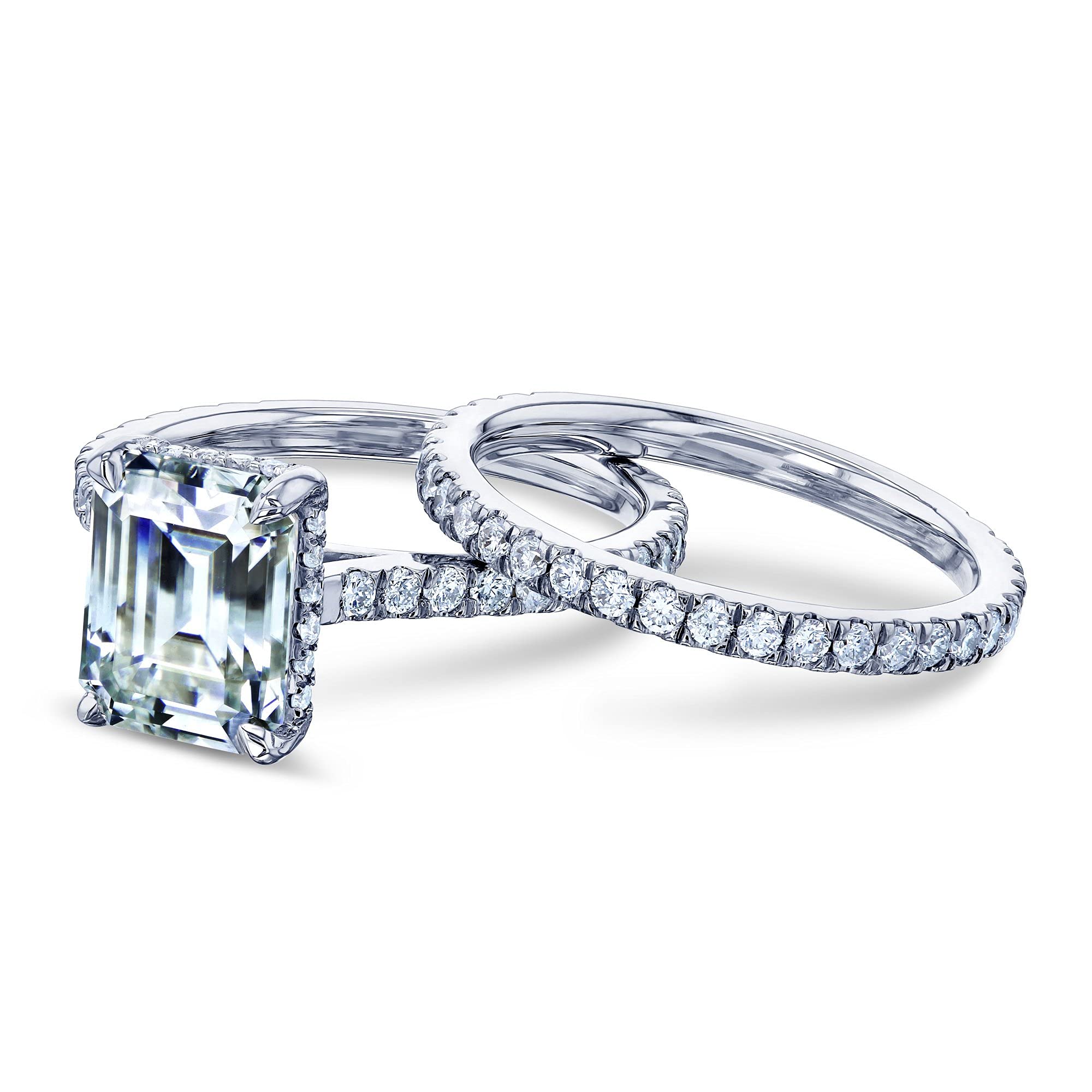 2.4 CT Emerald Cut Moissanite Drop Halo Engagement Ring Set (GH/VS) - Elegant Bridal Jewelry for Weddings, Anniversaries & Special Occasions