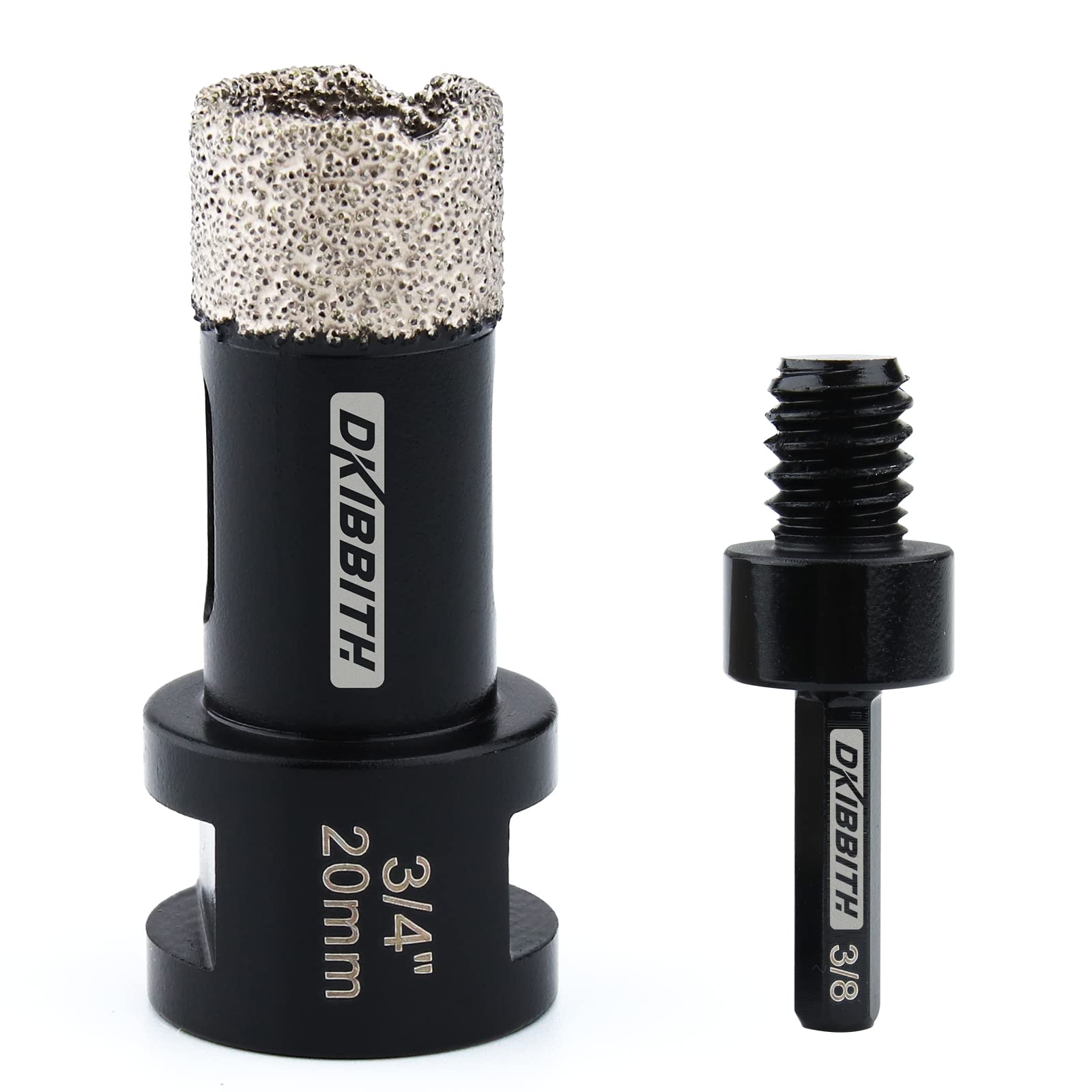 DKIBBITH 3/4 Inch (20mm) Dry Diamond Core Drill Bit Set - Vacuum Brazed Hole Saw for Porcelain, Ceramic, Granite, Brick & Concrete - Fits Angle Grinders with 5/8-11 to 3/8