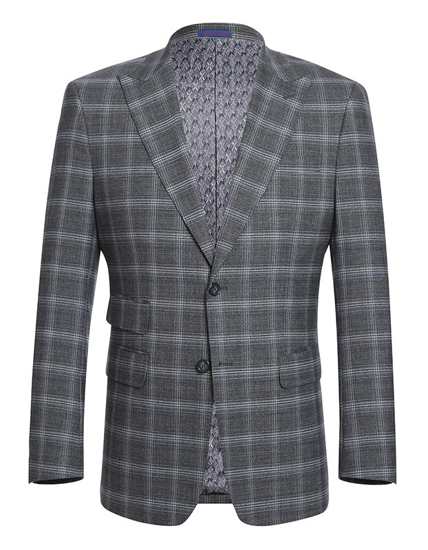 English Laundry Gray & White Blue Check Slim Fit Suit for Men - Perfect for Weddings, Business Meetings & Formal Events