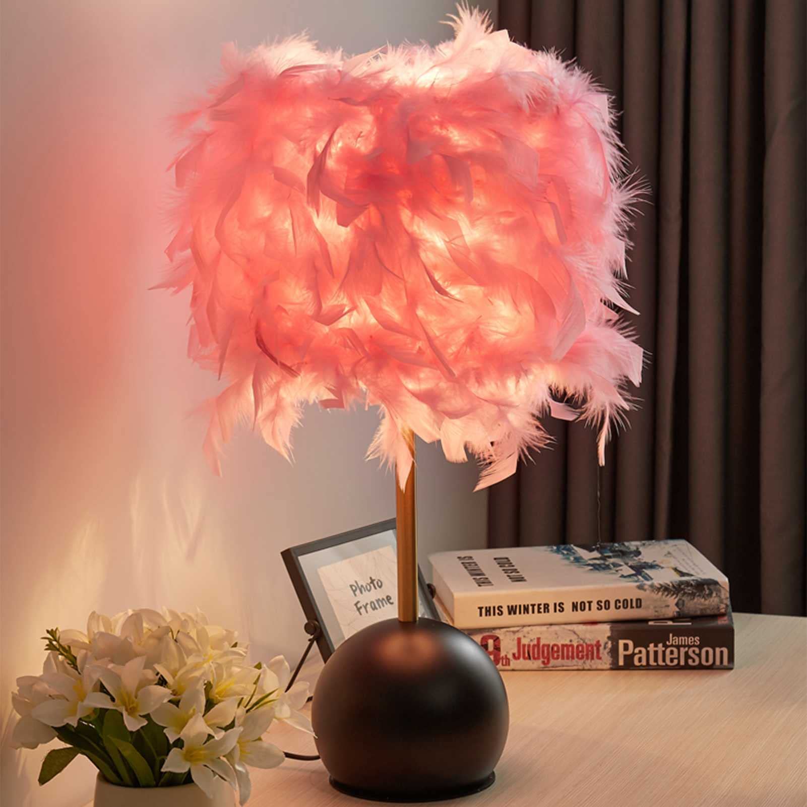 Simple Feather Bedside Table Lamp - Soft Warm LED Night Light for Romantic Atmosphere, Home Decor, Bedroom & Living Room Lighting