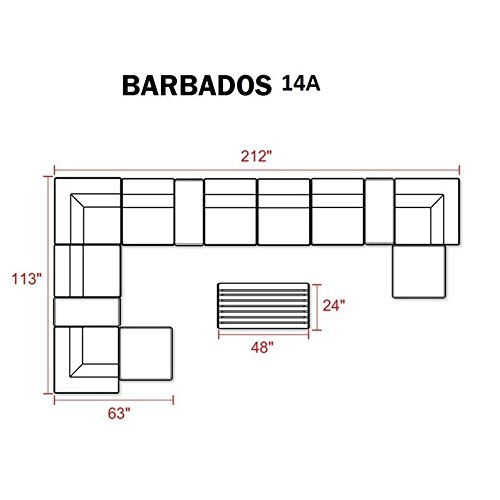 TK Classics 14-Piece Barbados Outdoor Wicker Patio Furniture Set - All-Weather Rattan Sofa Sectional with Coffee Table - Perfect for Poolside, Garden, Backyard, and Patio Relaxation