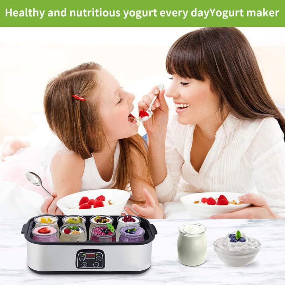 Stainless Steel Probiotic Yogurt Maker - 1400ml Capacity, Adjustable Temperature & Time Control, 36-Hour Fermentation, Includes 8 Glass Jars for Gut Health (Shape-A) | Perfect for Home Kitchen, Healthy Breakfast & Probiotic-Rich Snacks