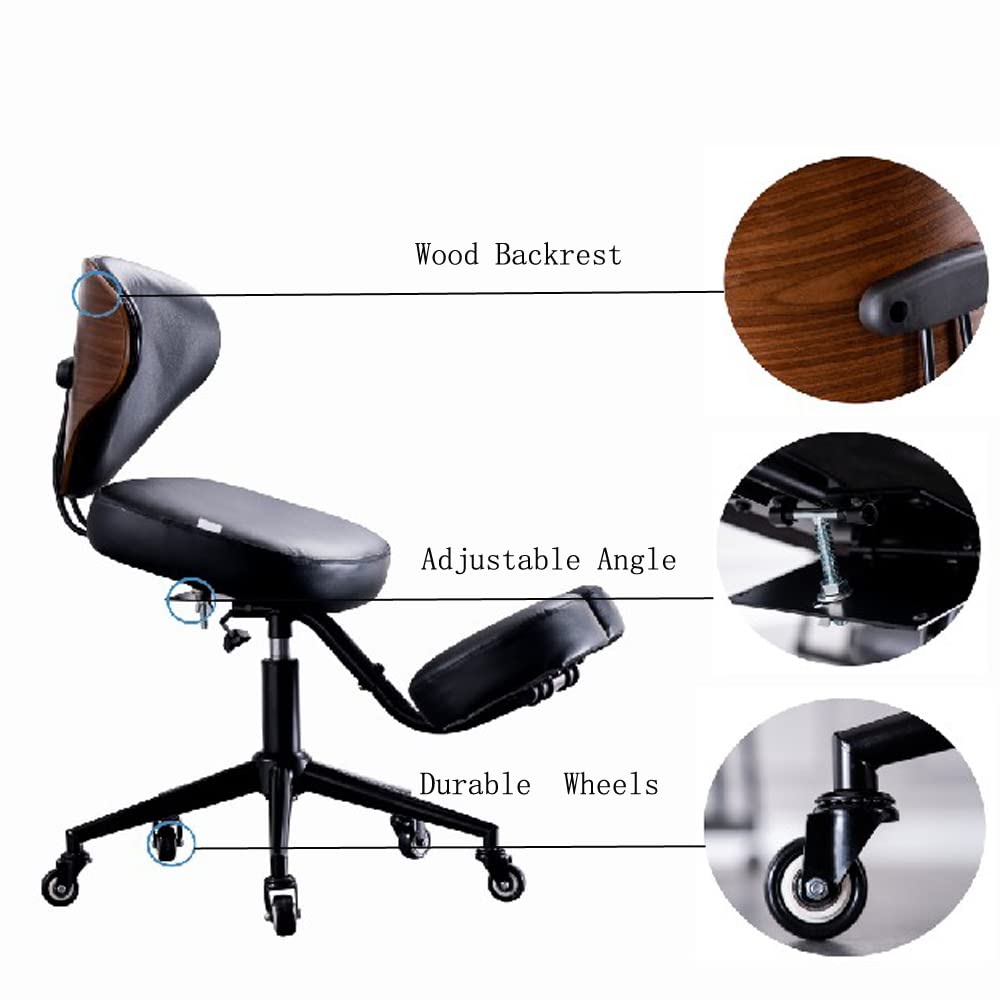 Ergonomic Kneeling Chair with Back Support - Adjustable Height & Angle Office Chair for Back Pain Relief - Posture Correcting Knee Stool for Home & Office Use - Black