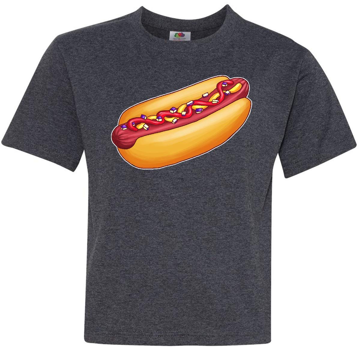 Inktastic Hot Dog Graphic T-Shirt for Youth - Fun Mustard, Onions & Ketchup Design | Perfect for BBQ Parties, Summer Outfits & Casual Wear