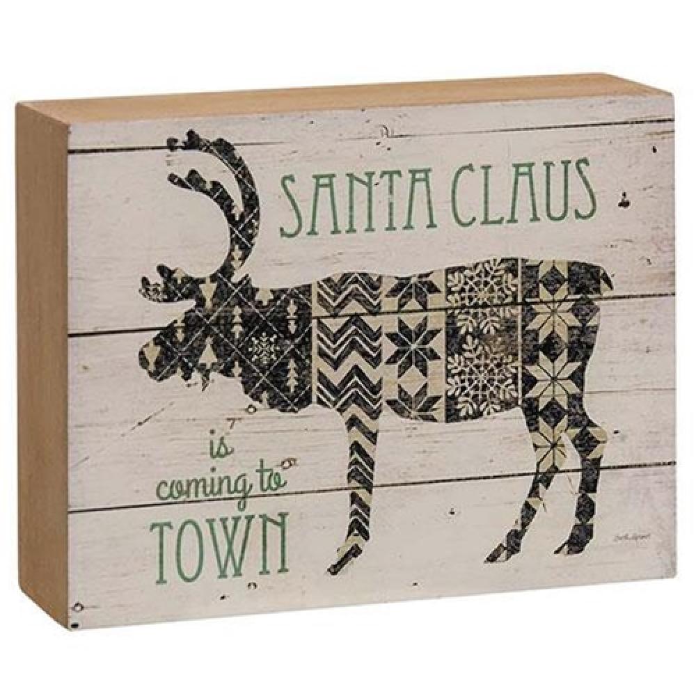 Santa Claus Nordic Reindeer Box Sign - Rustic Wooden Christmas Decor for Home, Office & Holiday Party | Perfect for Fireplace Mantel, Wall Decor & Gift Giving