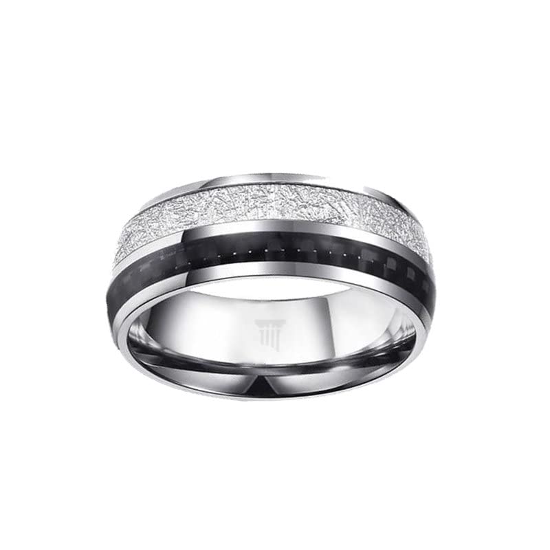 Men's Tungsten Wedding Band - 8mm Black Carbon Fiber & Silver Meteorite Ring with Comfort Fit | Unique Space Rock Anniversary Gift for Him | Perfect for Engagements, Weddings & Special Occasions