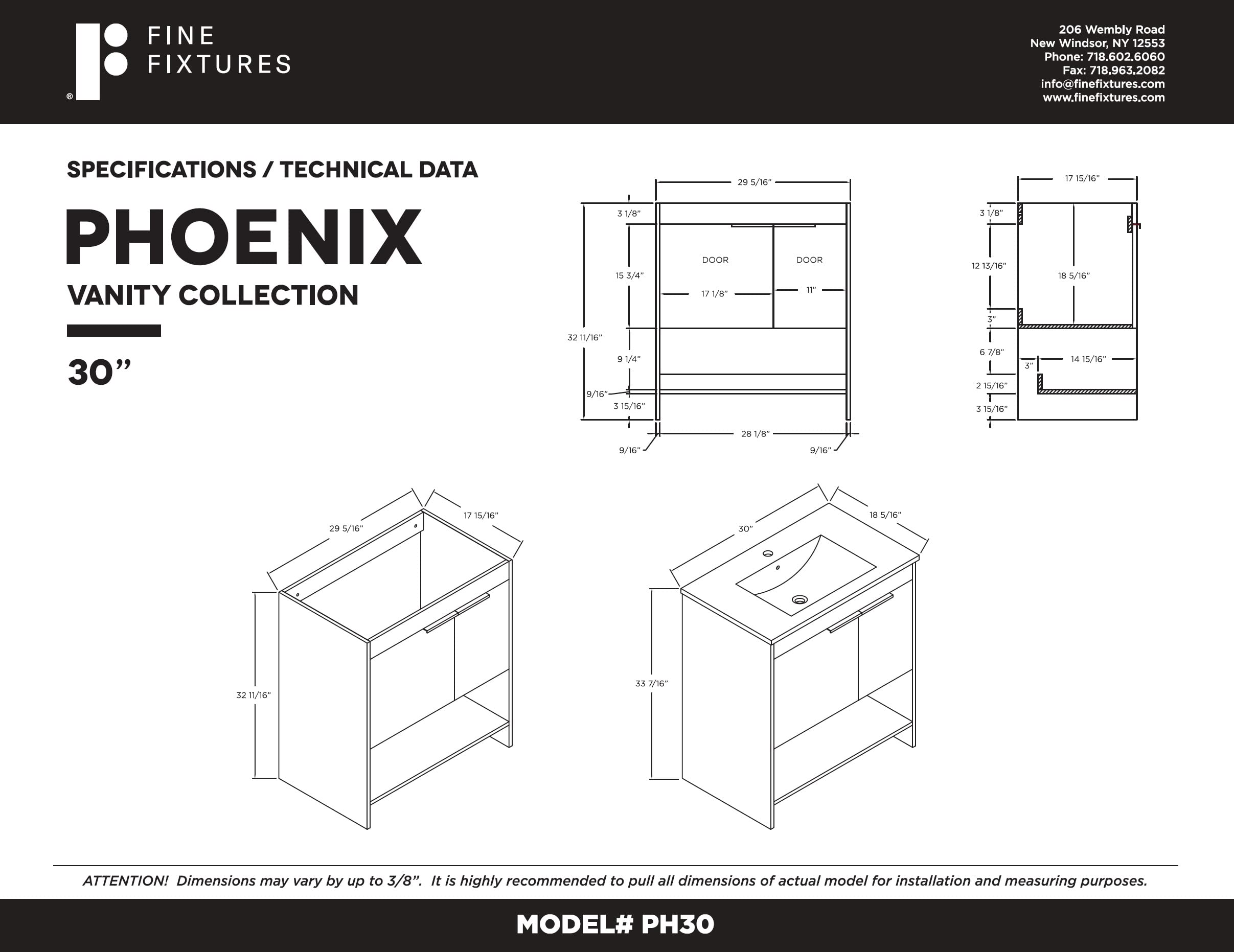 Fine Fixtures Phoenix 30 Inch Modern Bathroom Vanity with Sink - Soft-Close Doors, Storage Drawers, Durable Grey Vanity for Small Bathrooms (Full Assembly Required) - Perfect for Compact Spaces & Apartment Bathrooms
