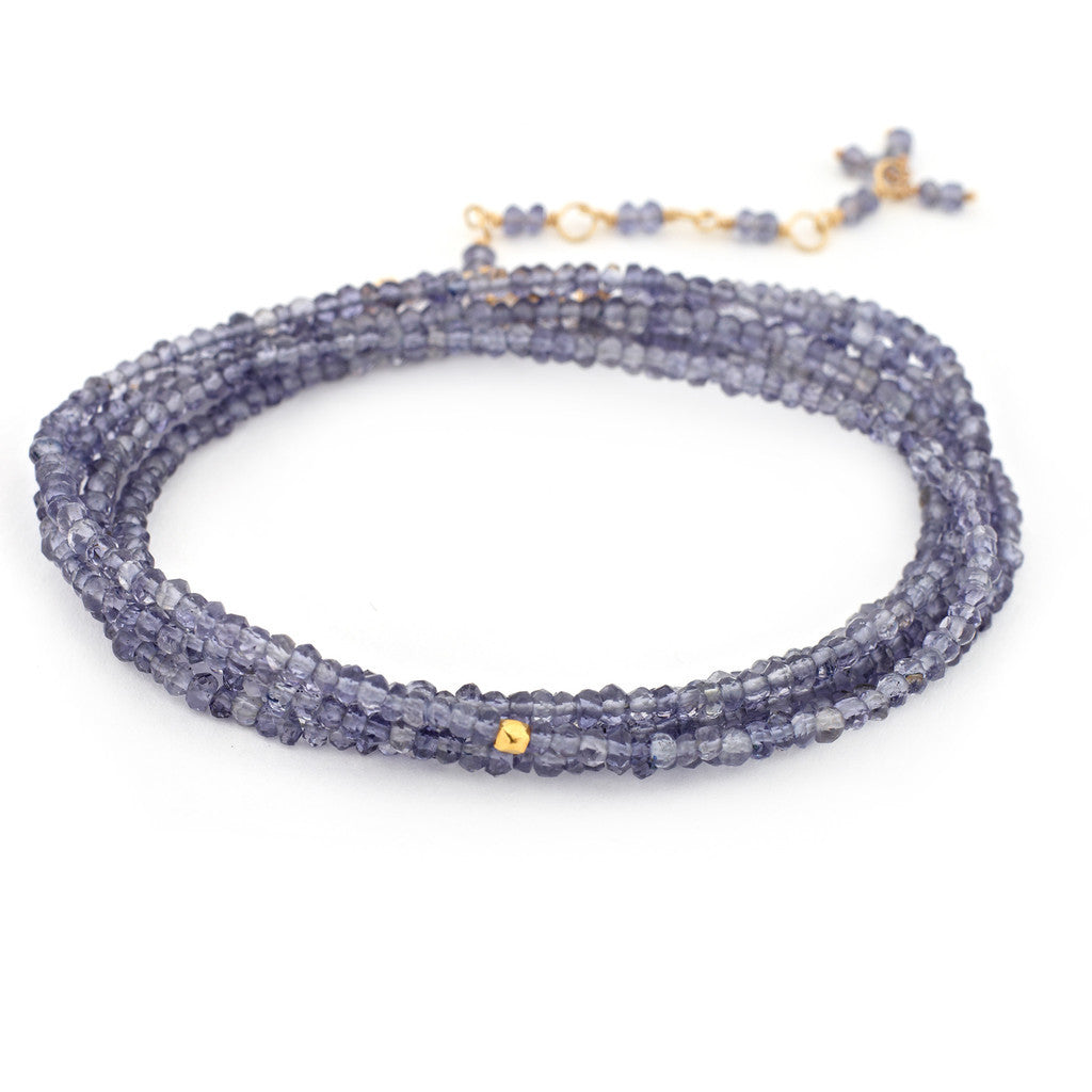 Iolite Wrap Bracelet for Women - Genuine Gemstone Adjustable Handmade Jewelry - Perfect for Boho, Yoga & Meditation