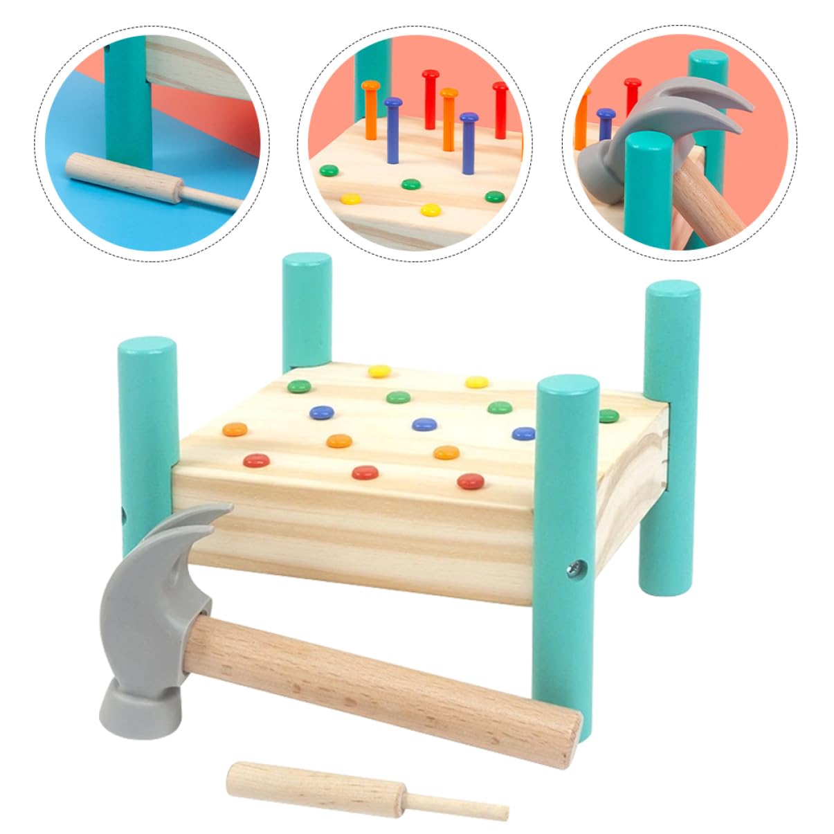 Hohopeti Wooden Hammering and Pounding Toy Set - Brain Development & Matching Game for Toddlers - Perfect for Early Learning, Fine Motor Skills Practice, and Montessori Playtime at Home or Preschool