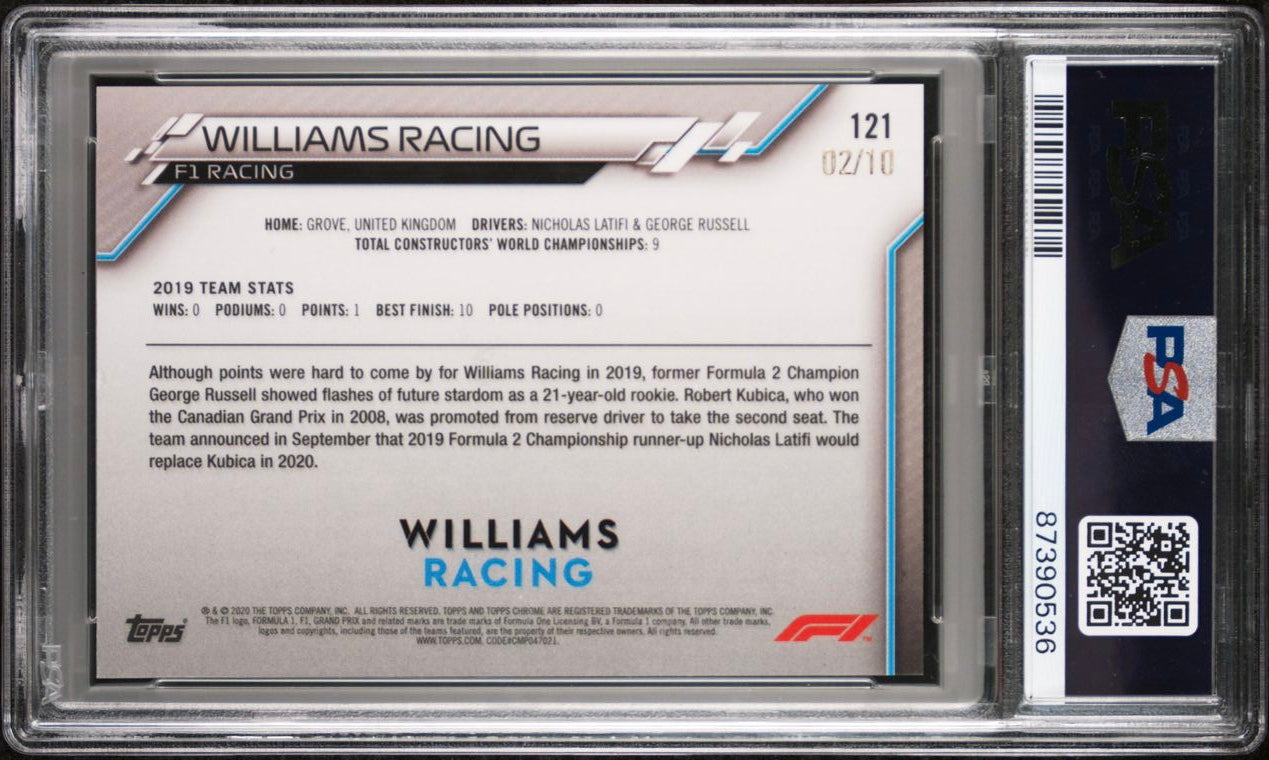 PSA 8 Graded 2002 Williams Racing #121 Sapphire Purple 2020 Chrome F1 Trading Card - Perfect for F1 Collectors and Motorsport Memorabilia Enthusiasts