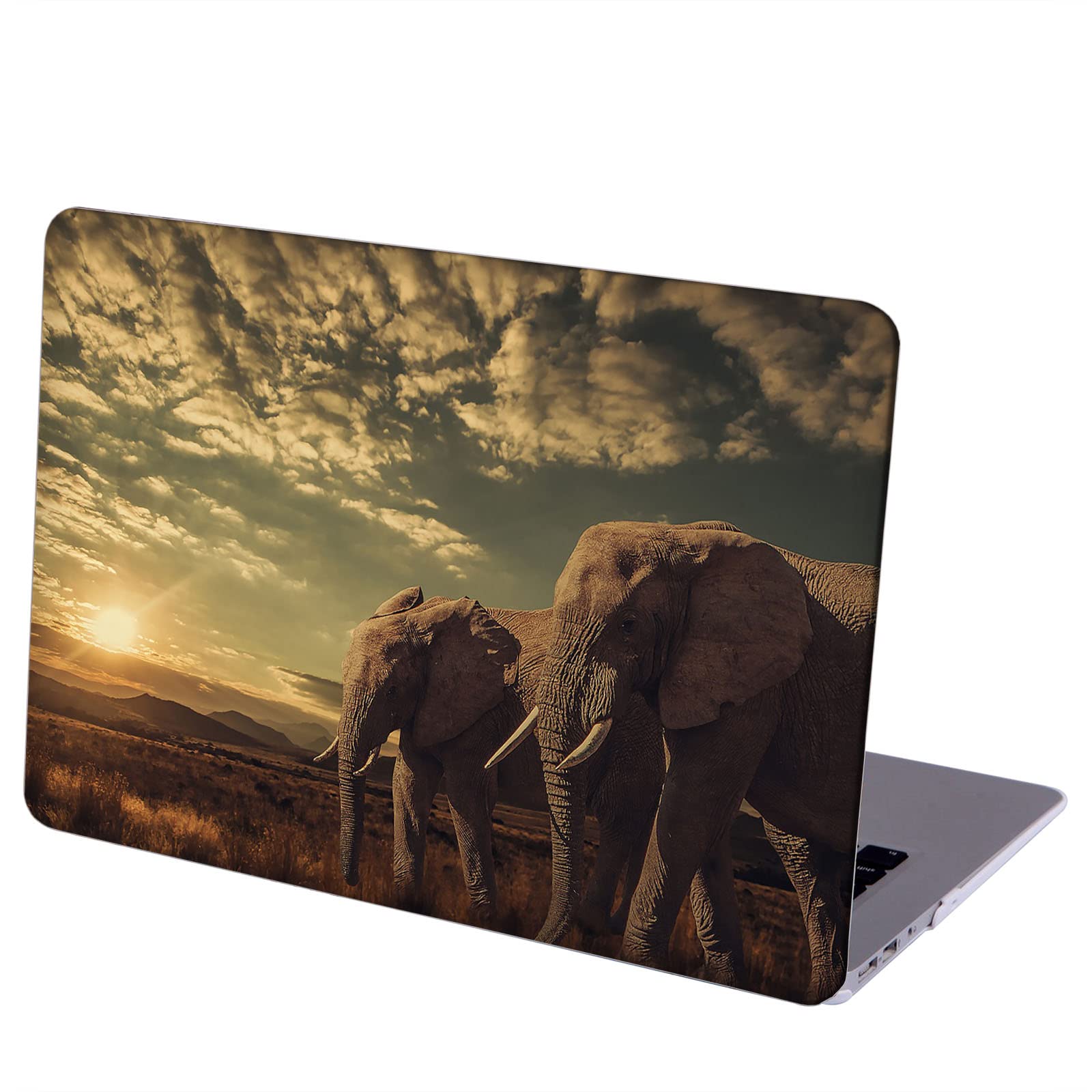 Durable Hard Protective Case & Keyboard Cover for MacBook Air 13.6-inch (A2681, M2 Chip, 2022 Model) - Elephants Sunset Nature Design | Perfect for Travel, Work & Study Protection