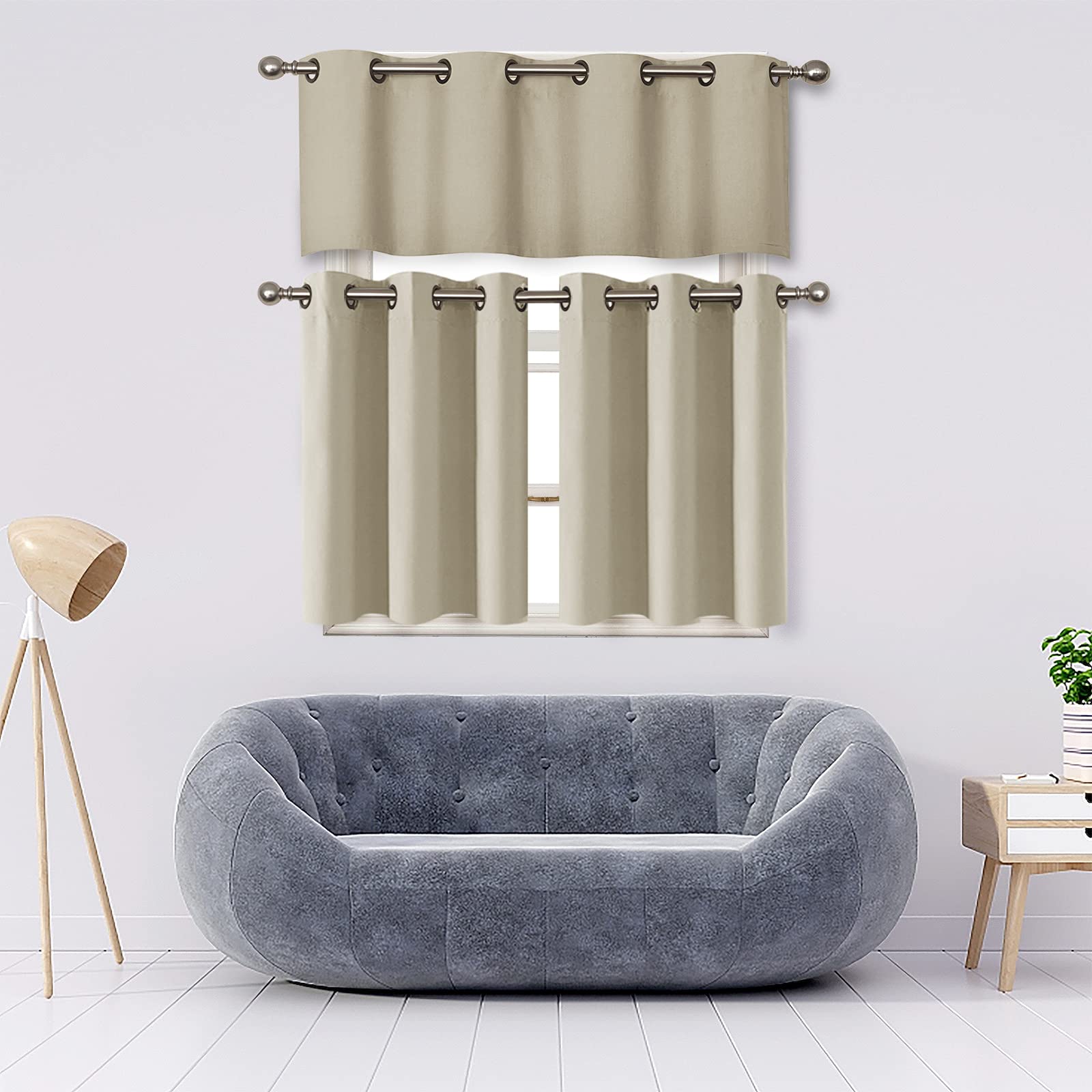 MRTREES Blackout Valance Curtains - 52x16 Inches, Beige - Triple Weave Grommet Top Window Curtain Topper for Kitchen, Bedroom, Living Room & Basement - Room Darkening & Light Blocking for Better Sleep & Privacy