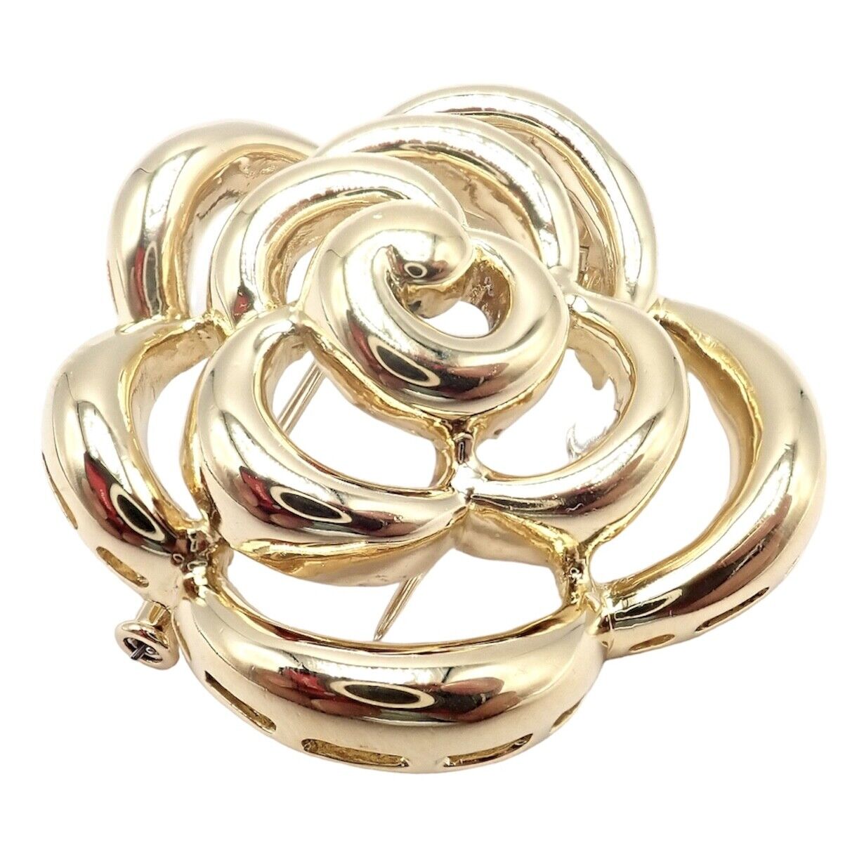 Authentic Van Cleef & Arpels 18k Yellow Gold Camellia Flower Pin Brooch Vintage 1998 - Elegant Jewelry for Women, Perfect for Special Occasions, Weddings & Gift Giving