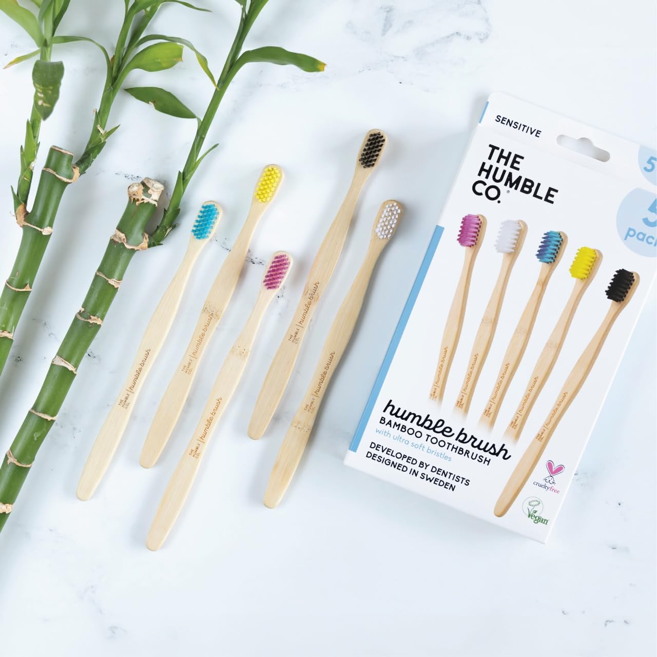 The Humble Co. Bamboo Toothbrushes (5 Pack) - Eco-Friendly BPA-Free Toothbrushes with Ultra Soft Bristles for Superior Oral Care, Dental Hygiene & Gum Health | Perfect for Travel, Home & Sustainable Living