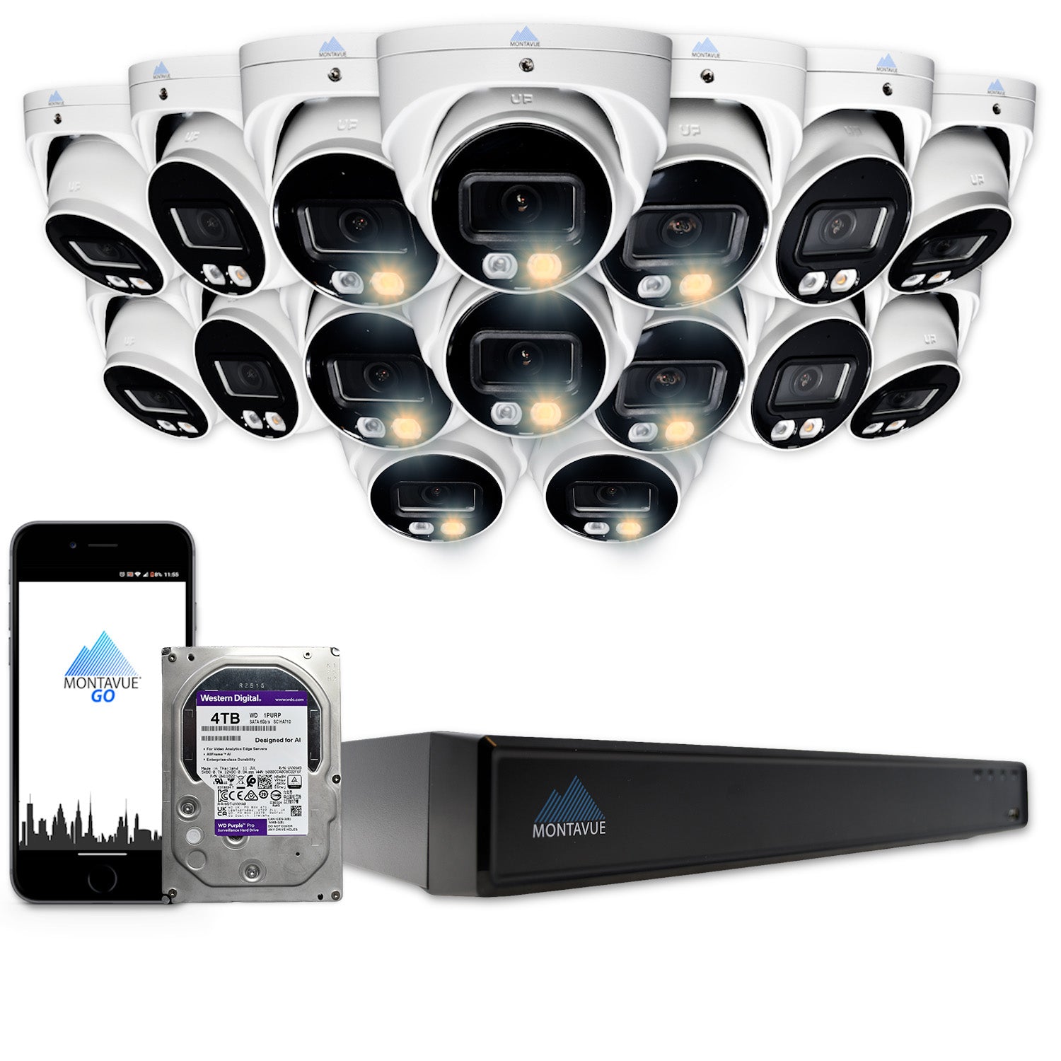 MTT4095 4MP 2K Security Camera System - 16 Channel NVR with 4TB HDD & SMD/Turret Cameras for Home & Business Surveillance | Outdoor/Indoor Use