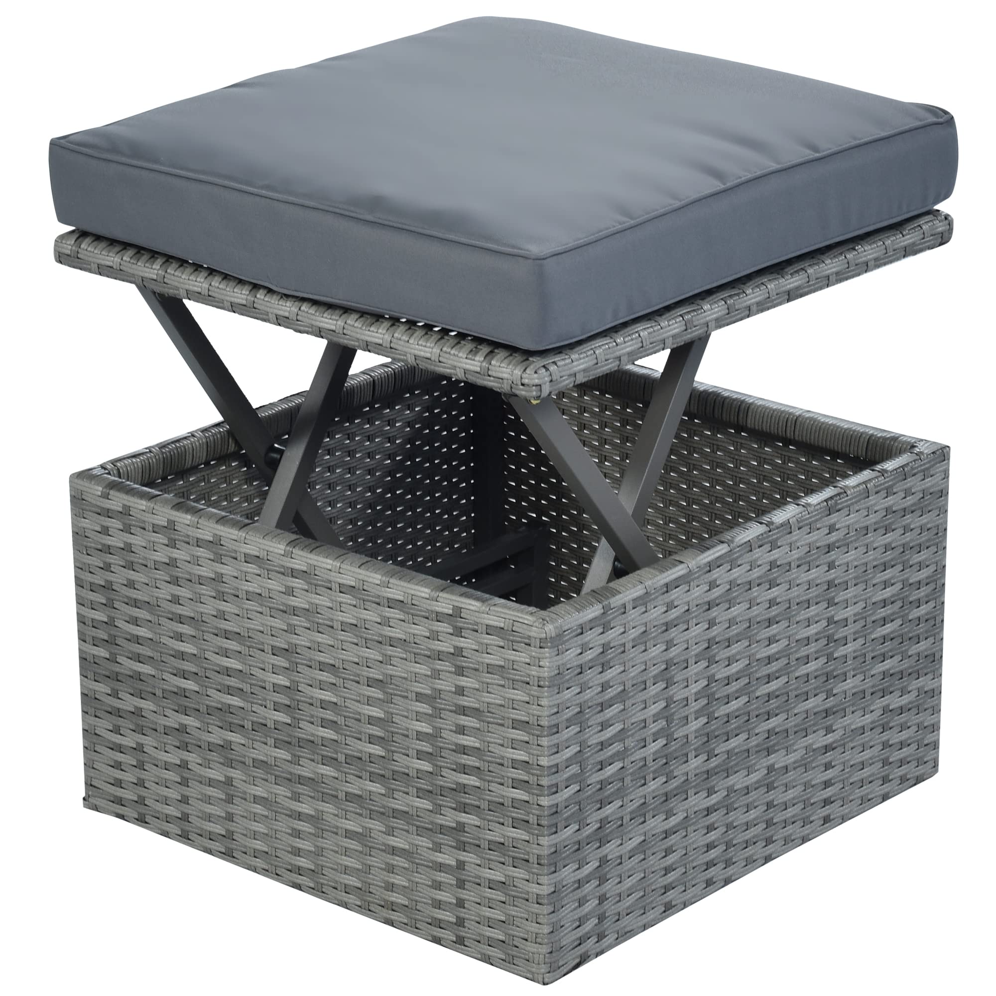 7-Piece Outdoor Wicker Daybed Set with Retractable Canopy & Lift-Top Coffee Table - Patio Sunbed Conversation Furniture for Backyard, Porch, Poolside Relaxation (Grey) | Perfect for Lounging, Sunbathing and Outdoor Entertaining