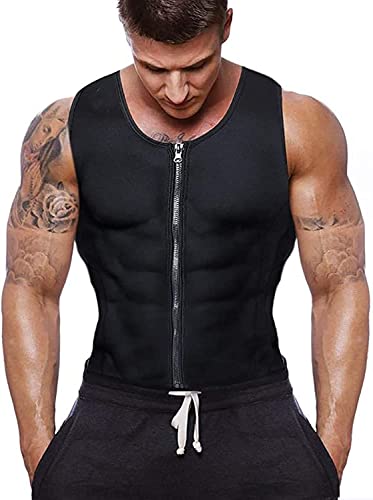 Gowhods Men's Waist Trainer Sweat Vest - Neoprene Sauna Tank Top with Zipper for Gym Workouts & Weight Loss | Perfect for Body Shaping, Fitness Training & Postpartum Recovery