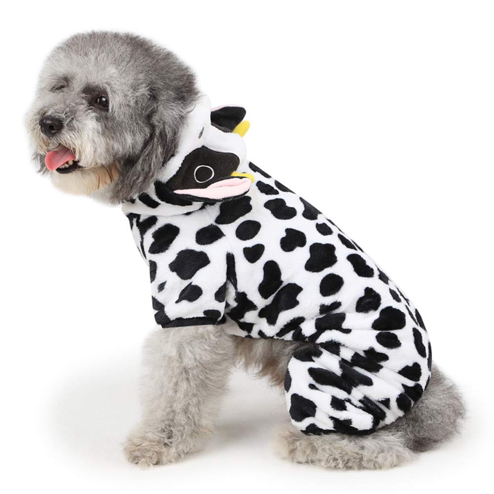 Cute Dog Cow Costume for Halloween - Soft & Comfortable Pet Jumpsuit, Puppy Halloween Outfit - Size XS - Perfect for Halloween Parties & Pet Photo Shoots