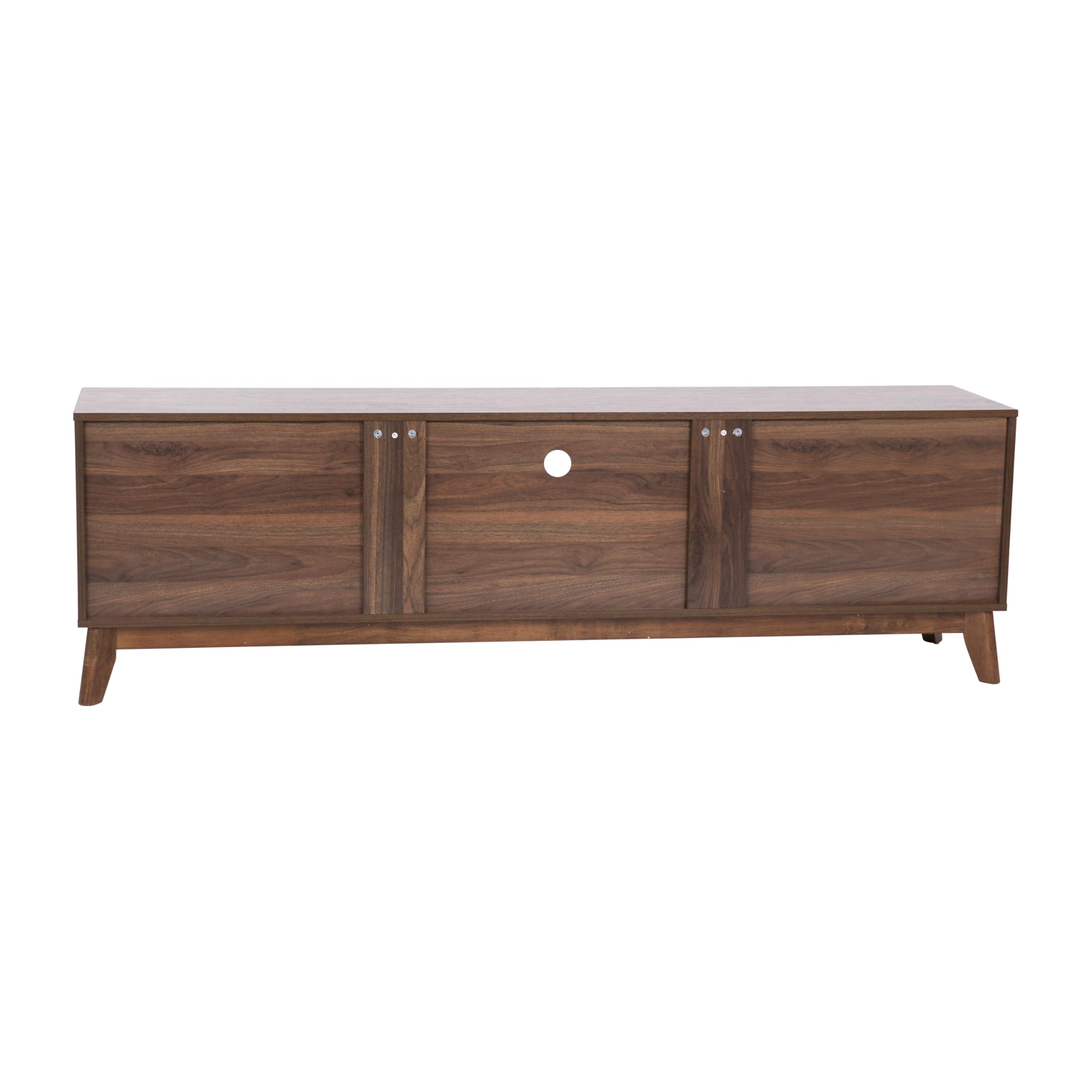 Mid-Century Modern TV Stand for 65+ Inch TVs - 70 Inch Walnut Laminate Media Console with Adjustable Shelf & Soft Close Doors - Perfect for Living Room, Home Theater & Entertainment Centers