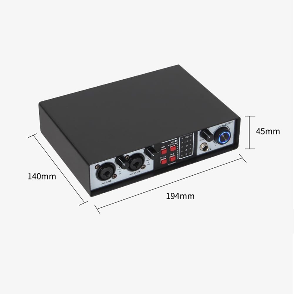 HUPYOMLER 2 in 2 Out USB Audio Interface - 32Bit/384KHZ Professional Sound Card with 48V Phantom Power for Home Studio Recording, Podcasting & Music Production