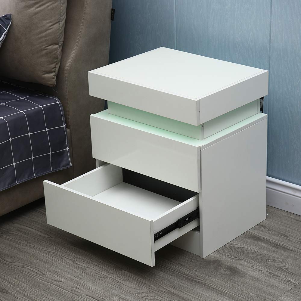 Multi-Color LED Nightstand with 2 Drawers & Backlight - Bedside End Table for Bedroom Storage & Home Decor (Light Yellow/Black) - Perfect for Small Spaces, Dorms & Apartment Living