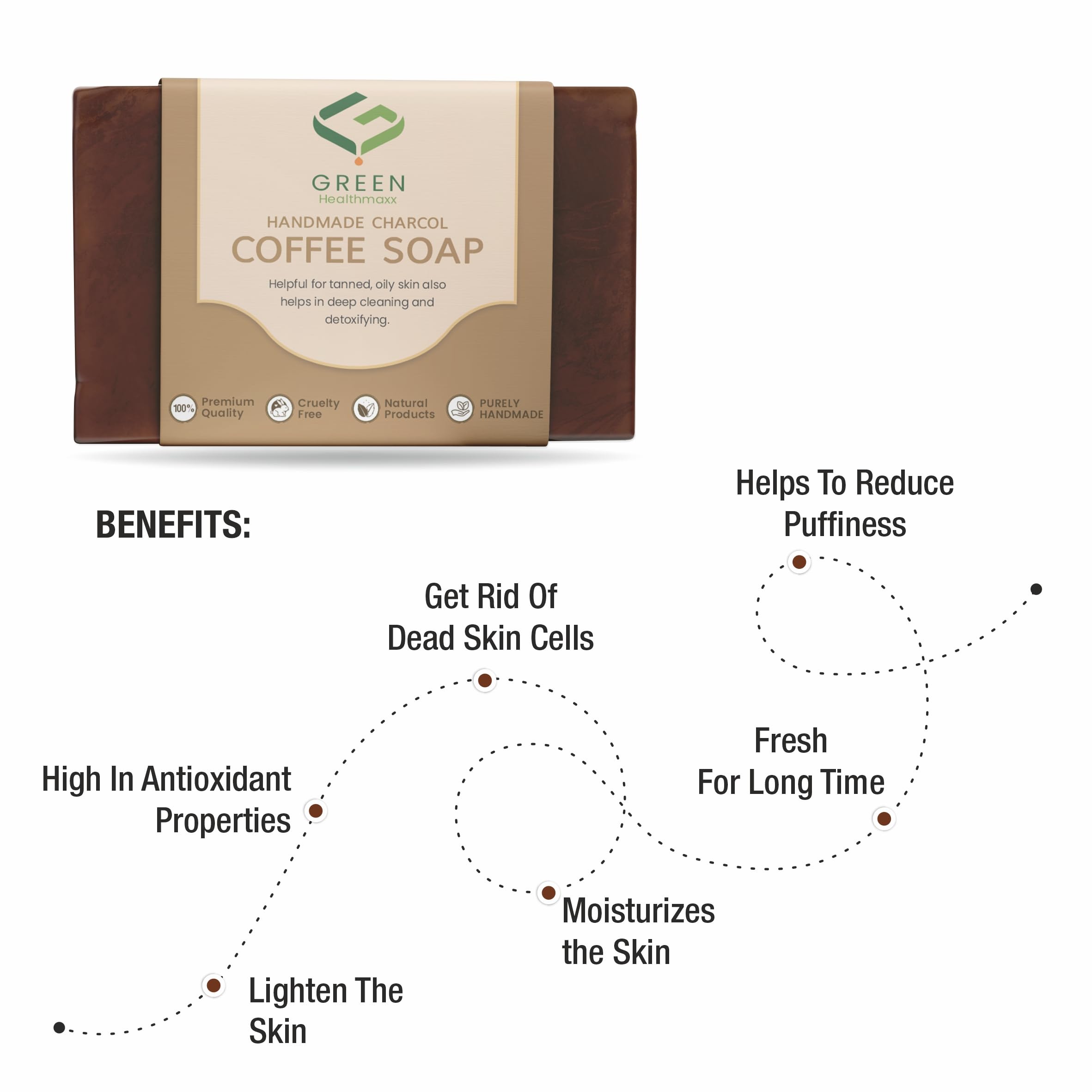GREEN Healthmaxx Coffee Soap - Natural Exfoliating & Brightening Bar for Tan Removal | Perfect for Post-Sun Care & Daily Skin Renewal