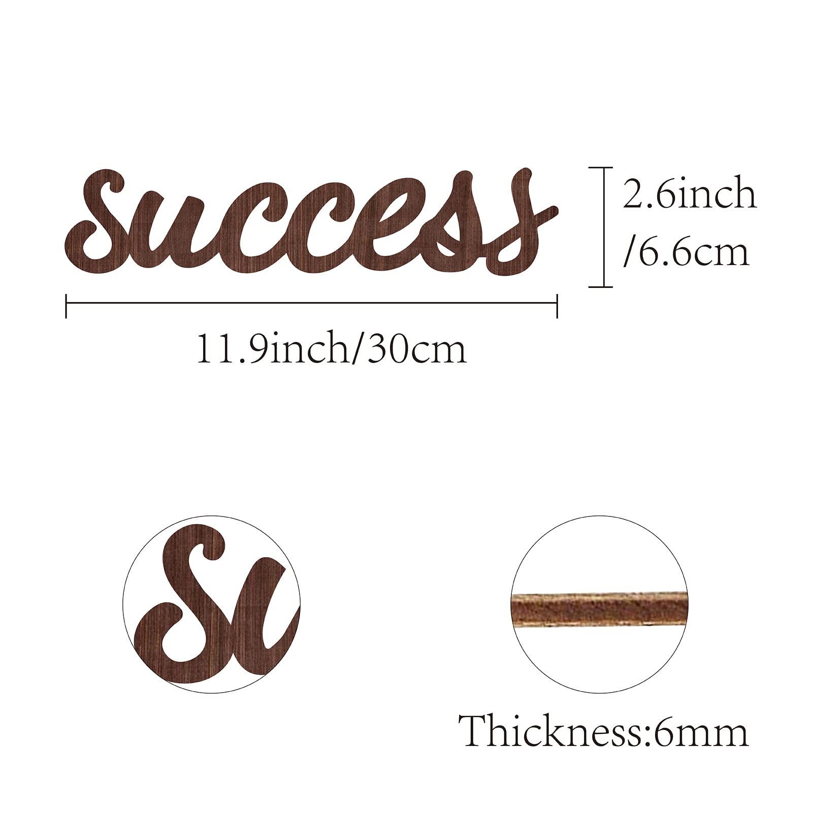 CREATCABIN Wooden Success Letter Cutout Sign - Rustic Farmhouse Wall Art Decor for Home, Housewarming Gift, Front Door & Entryway Decoration - Brown, 11.9 x 2.6 Inch - Perfect for Office Motivation & Living Room Inspiration