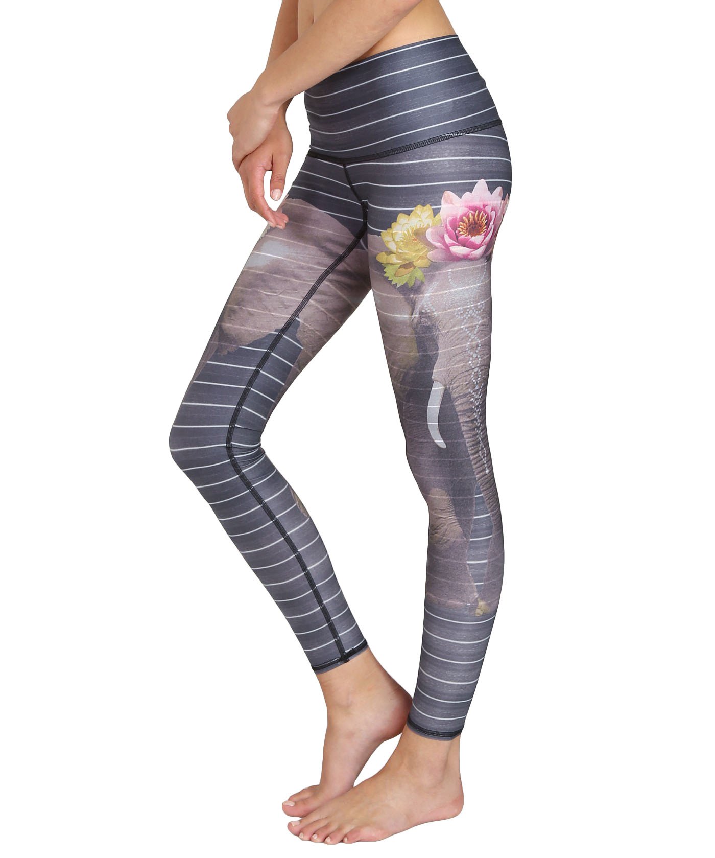Teeki Women's Yoga Leggings & Hot Pants - Elephant Print High Waist Workout Pants for Yoga, Running, Gym & Lounge Wear