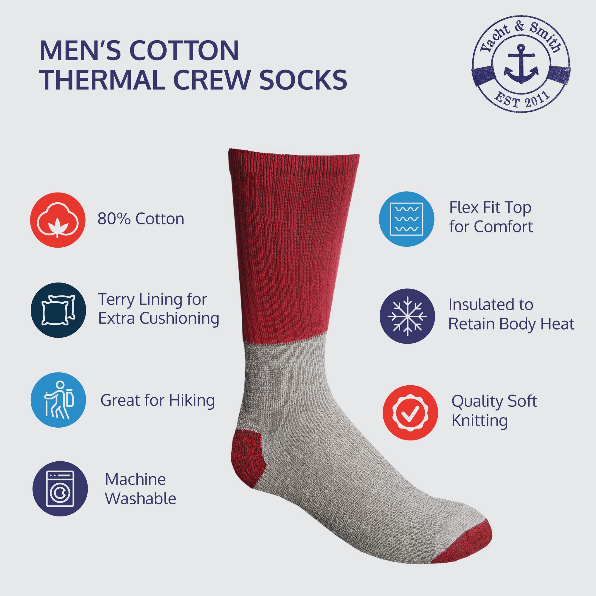 Yacht & Smith Thermal Socks for Men, Women & Kids - 12-Pack Thick Warm Winter Boot Socks for Extreme Cold Weather | Perfect for Skiing, Hiking & Outdoor Activities