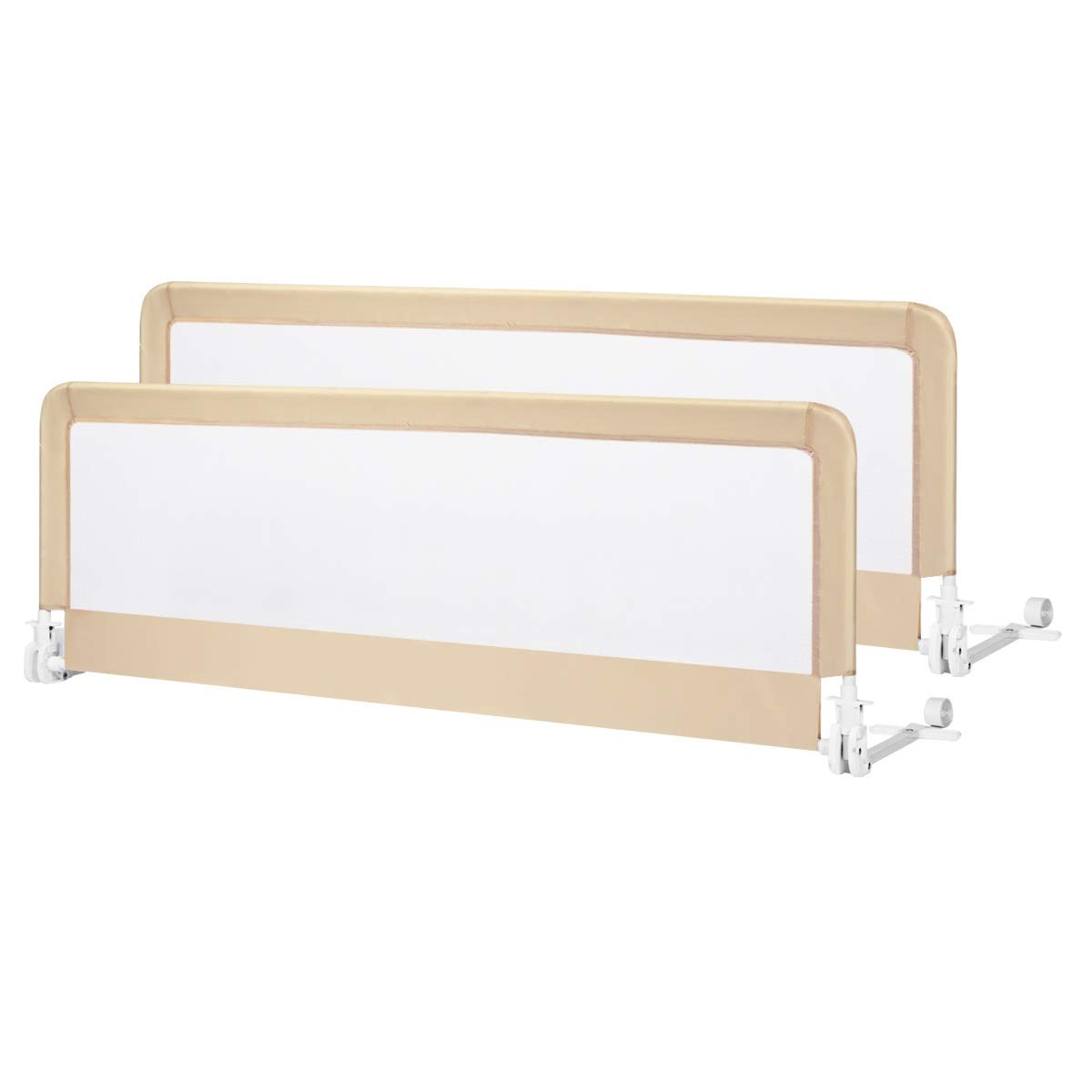 Costzon 2-Pack Extra Long Swing Down Bed Rails for Toddlers - 59-Inch Safety Bed Guards with Straps for Convertible Crib, Twin, Full, Queen & King Size Beds - Foldable Baby Bed Rail for Kids (Beige) | Perfect for Toddler Transition, Child Safety & Peace of Mind