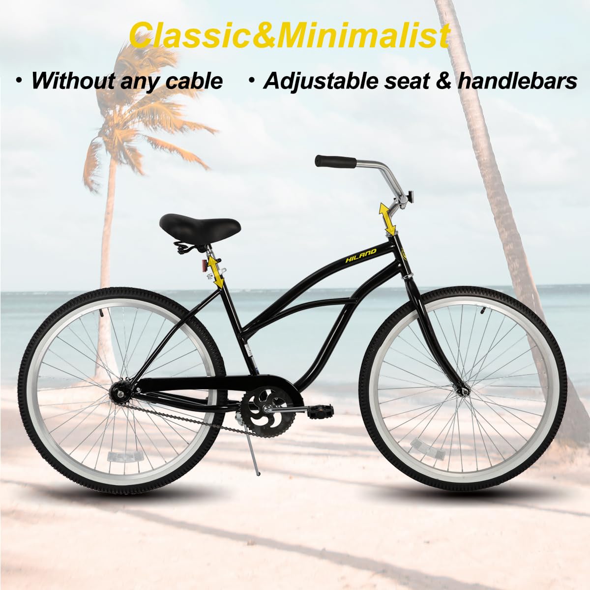 Hiland 26 Inch Beach Cruiser Bike for Women & Adults - Step-Through Frame, Single Speed City Commuter Bicycle with Rear Coaster Brakes (Black, Blue, Red) - Perfect for Beach Rides, City Commuting & Leisure Cycling