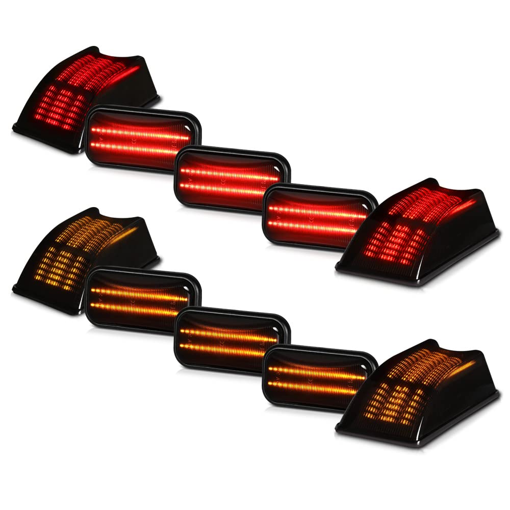 VIPMOTOZ 10Pcs Amber & Red LED Cab Roof Running Lights Kit for 2003-2009 Hummer H2 - Smoked Tinted Lens, Black Housing - Off-Road & Night Driving Safety Lights