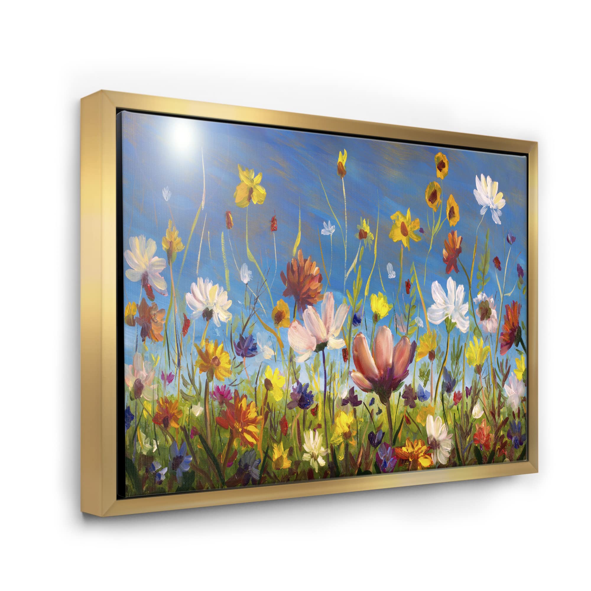 DesignQ Daisies and Wildflowers Summer Garden Canvas Art Print - Traditional Framed Wall Decor for Living Room, Bedroom & Office