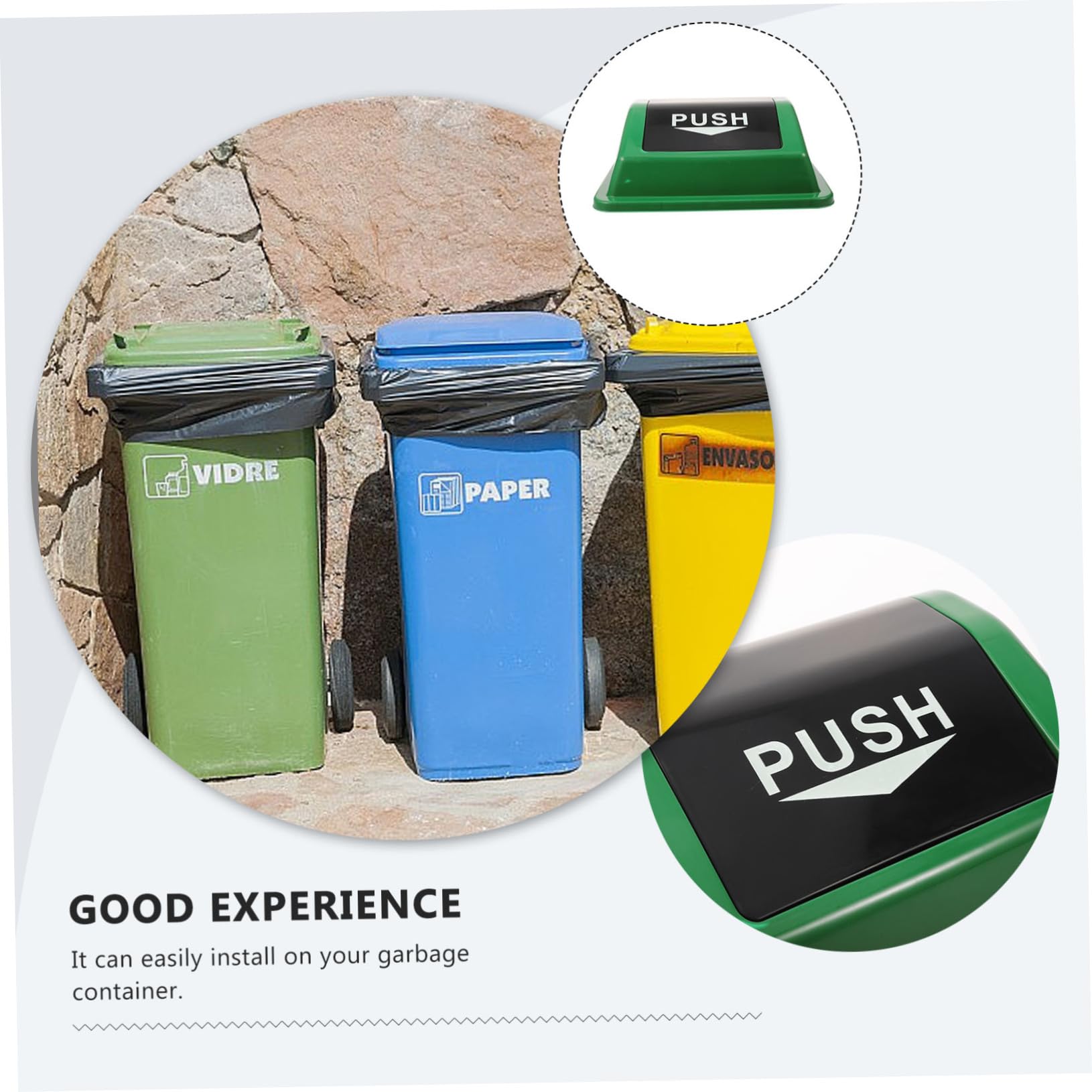 Outdoor Swing Lid Trash Can - Large Plastic Garbage Bin Cover with Easy Installation | Replacement Waste Bin Lid for Patio, Garden & Backyard Use