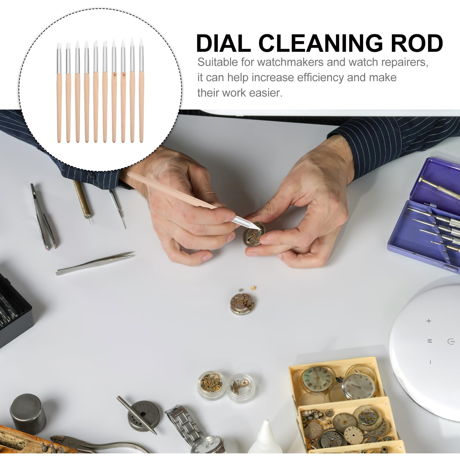 VILLCASE 10PCS Watch Cleaning Kit - Professional Watch Dial Cleaning Pens, Wooden Watch Oil Touch Tools & Movement Cleaners for Watch Repair & Maintenance - Perfect for Watchmakers, Jewelers & Home Use