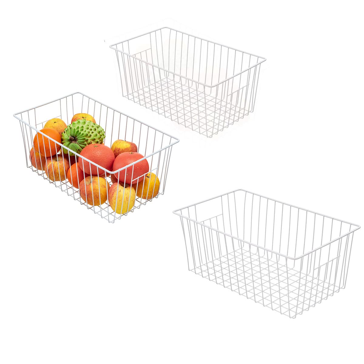 16-Inch Freezer Organizer Baskets with Built-in Handles - Stackable Wire Storage Bins for Refrigerator, Cabinet, Pantry, Closet & Bedroom - Perfect for Organizing Frozen Food, Snacks & Household Items