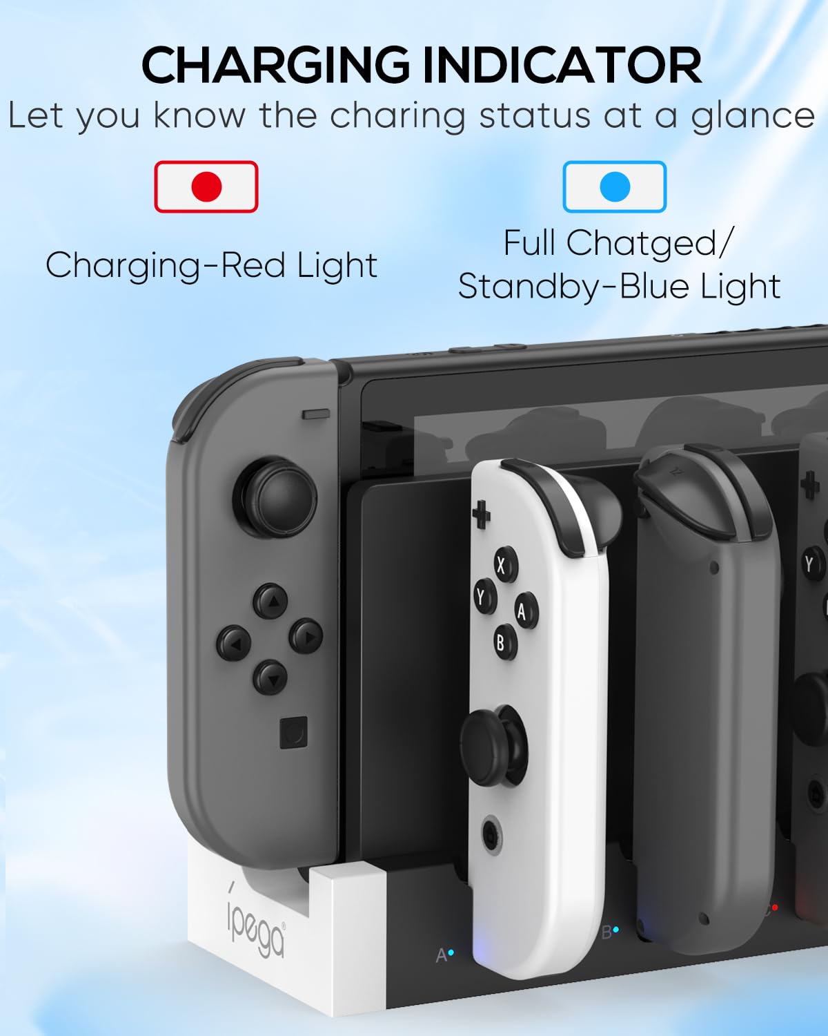 FYOUNG Switch & Switch OLED Joy-Con Charging Dock Station with LED Indicator - White | Fast Charging Stand for Nintendo Switch Joy-Con Controllers | Perfect for Gaming, Travel & Multiplayer Sessions