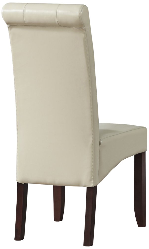 SIMPLIHOME 2-Piece Cosmopolitan Dining Chair Set - Satin Cream Vegan Leather Upholstered, Curved Back Tufted Parson Chairs (26
