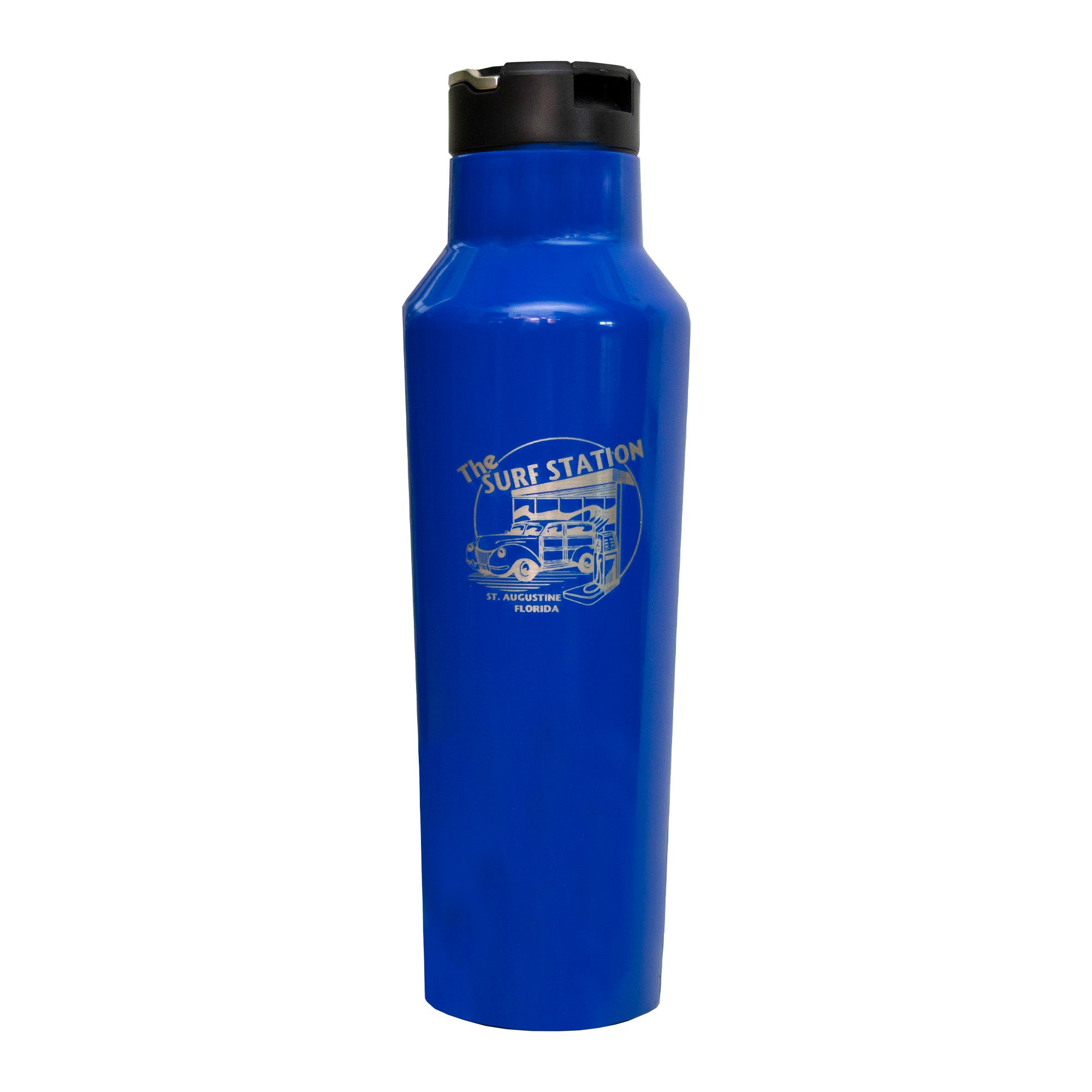 Corkcicle x Surf Station 20oz Insulated Sports Water Bottle - Gloss Cobalt Blue | Leakproof Stainless Steel Canteen for Gym, Hiking & Outdoor Activities
