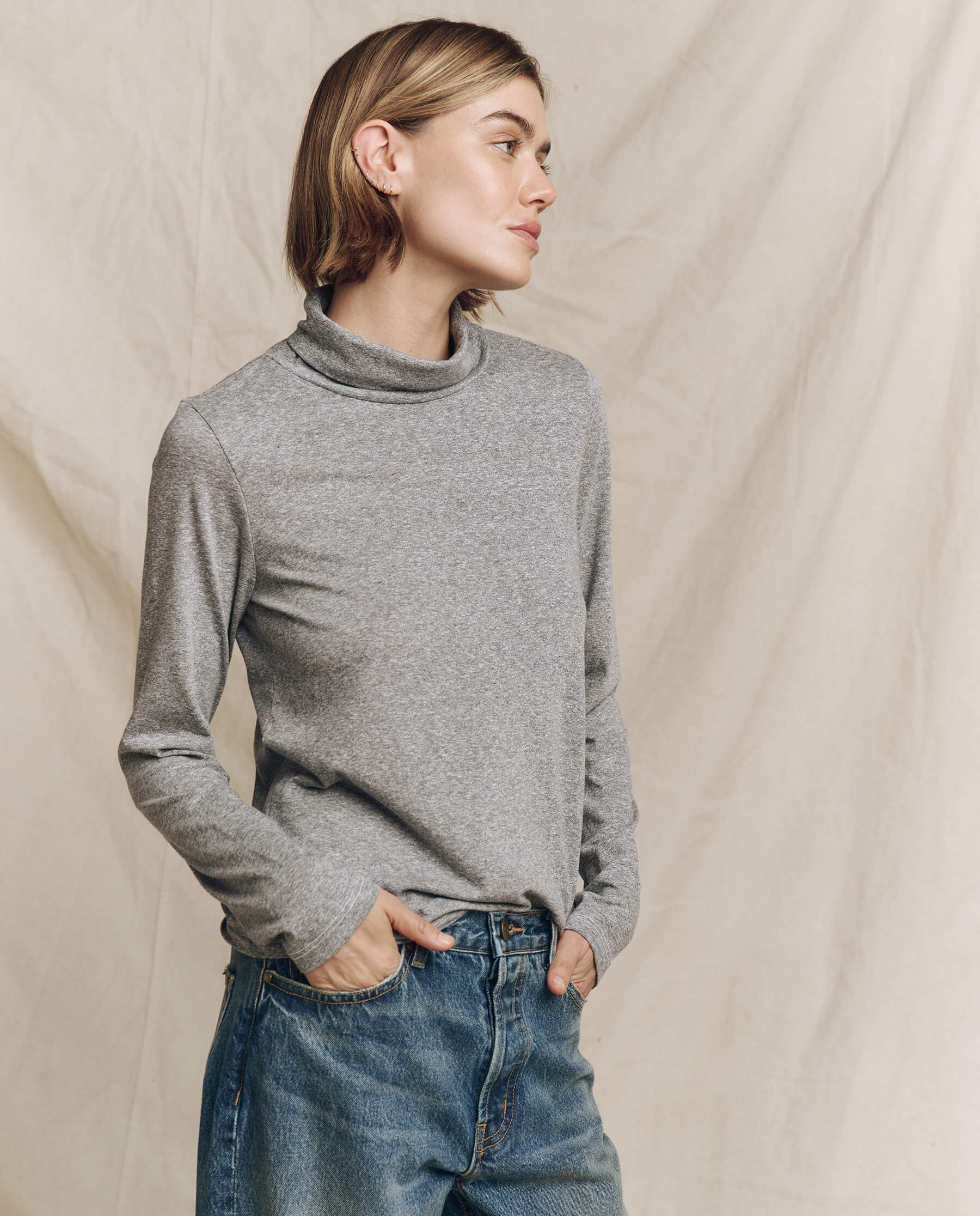 Premium Soft Cotton Turtleneck Sweater for Women - Heather Grey | Comfortable & Stylish Winter Wear for Office, Casual Outfits & Layering