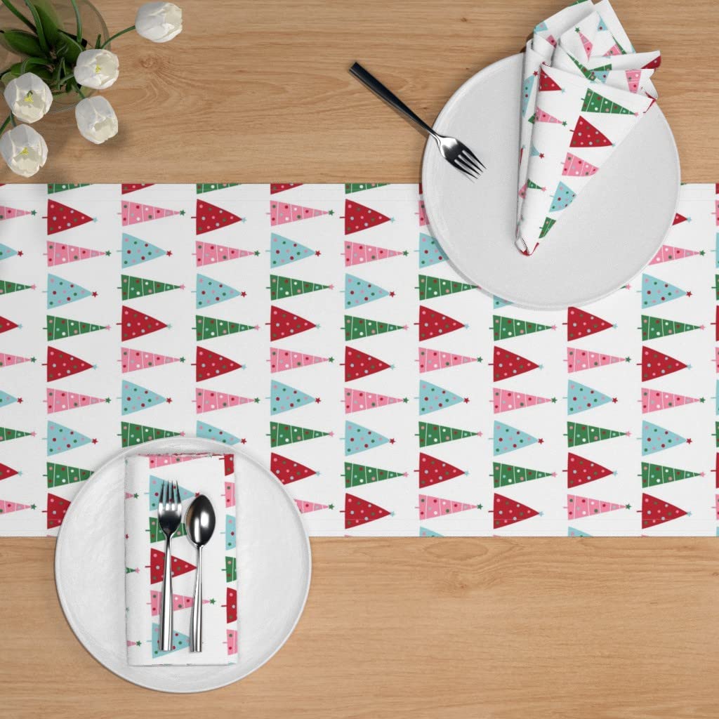 Custom Christmas Trees Multi-Color Geometric Print Cotton Sateen Table Runner 90