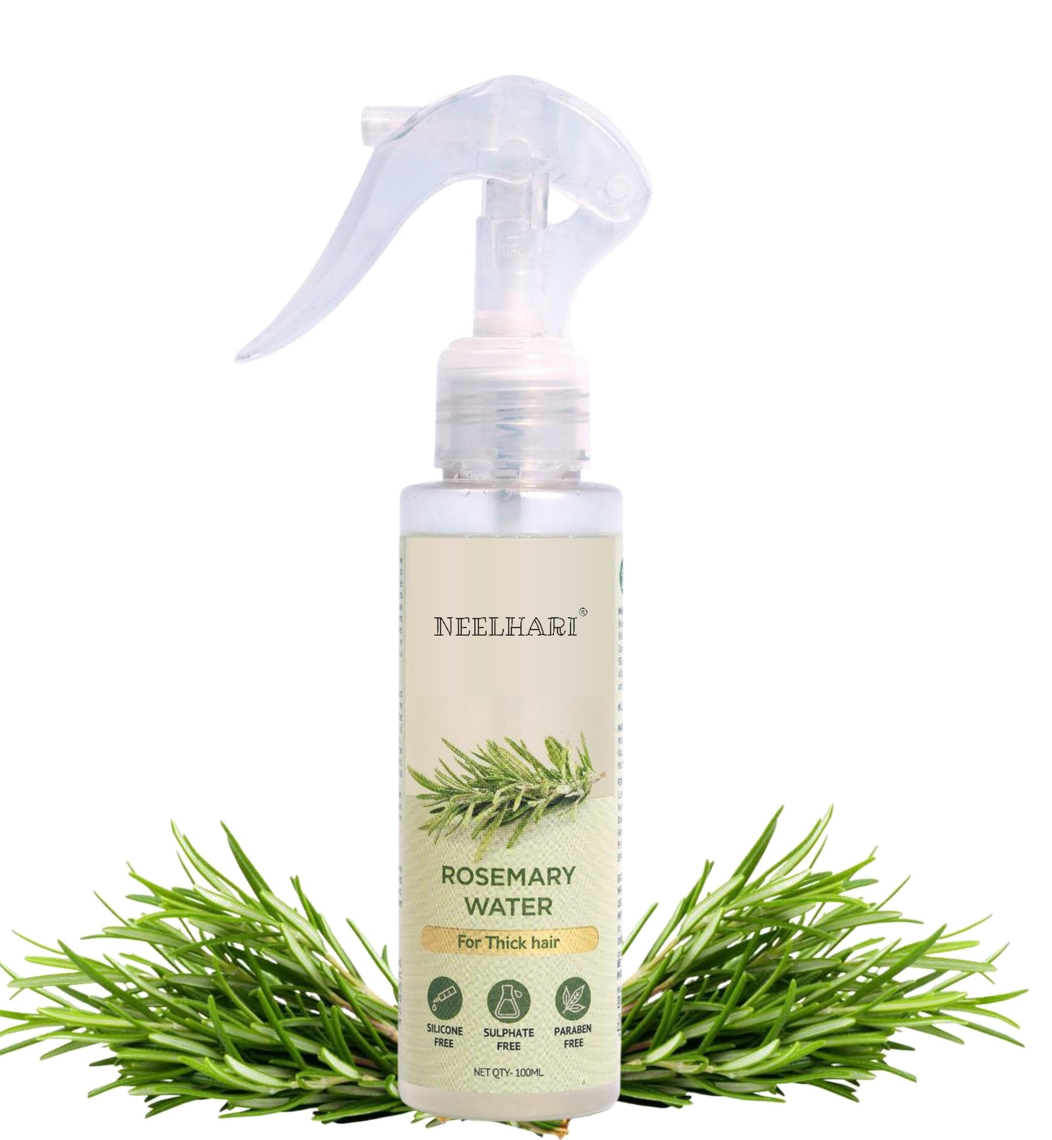 NEELHARI 100% Pure Rosemary Water Spray (100ml) - Natural Hair Growth Treatment for All Hair Types | Hydrating Hair Mist for Thicker, Healthier Hair | Perfect for Daily Scalp Care & Frizz Control