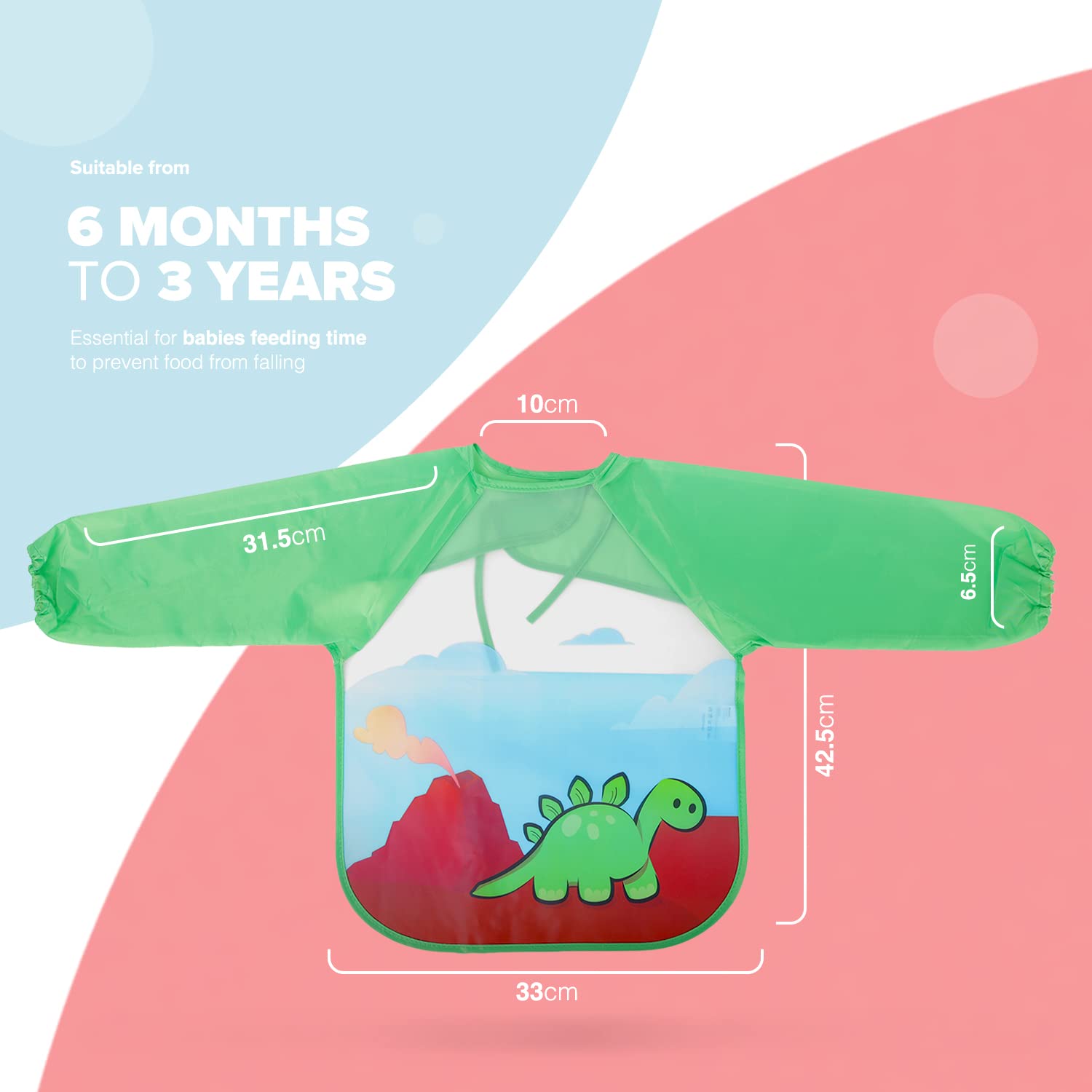 Kidoola Baby Feeding Bibs 4pk - Waterproof Long Sleeve Apron for Infants 6-36 Months | Unisex Weaning Bib with Plastic Coating | Easy Clean for Food, Grease & Drool Protection | Perfect for Messy Meals & Toddler Self-Feeding