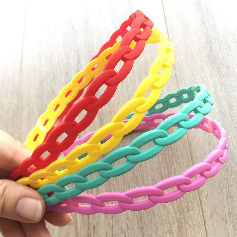 12pcs Plastic Headbands with Teeth for Girls & Women - 12mm Light Color Chain Hairbands & Hair Hoops - Perfect for School, Sports, and Everyday Styling